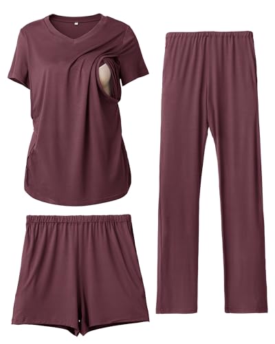 Rnxrbb 3 Piece Women's Maternity Nursing Pajamas Set