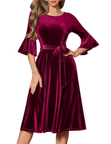 Plus Size Vintage Red Velvet Christmas Party Dress