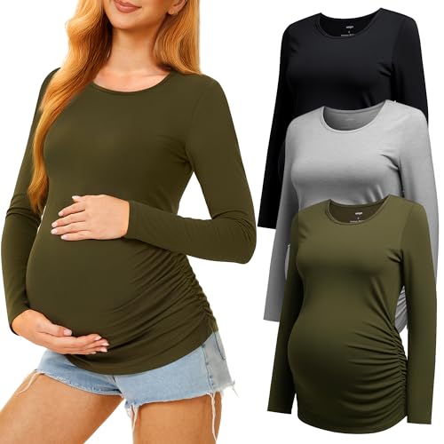 MIRAZEN 3 Pack Maternity Shirts Long Sleeve for Women
