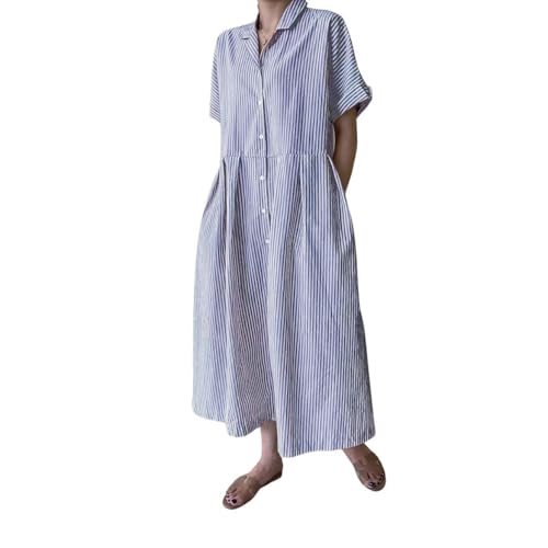 Chouyatou Women's Cotton Striped Shirt Dress Button Up Short