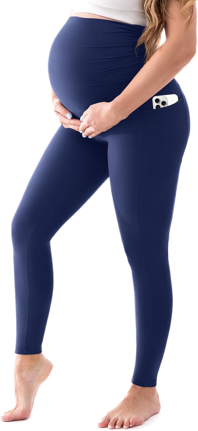 Walifrey Women's Maternity Leggings with Pockets Over The Belly