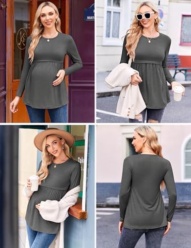 Ekouaer Maternity Shirts 3 Packs Tunic Long Sleeve Tops