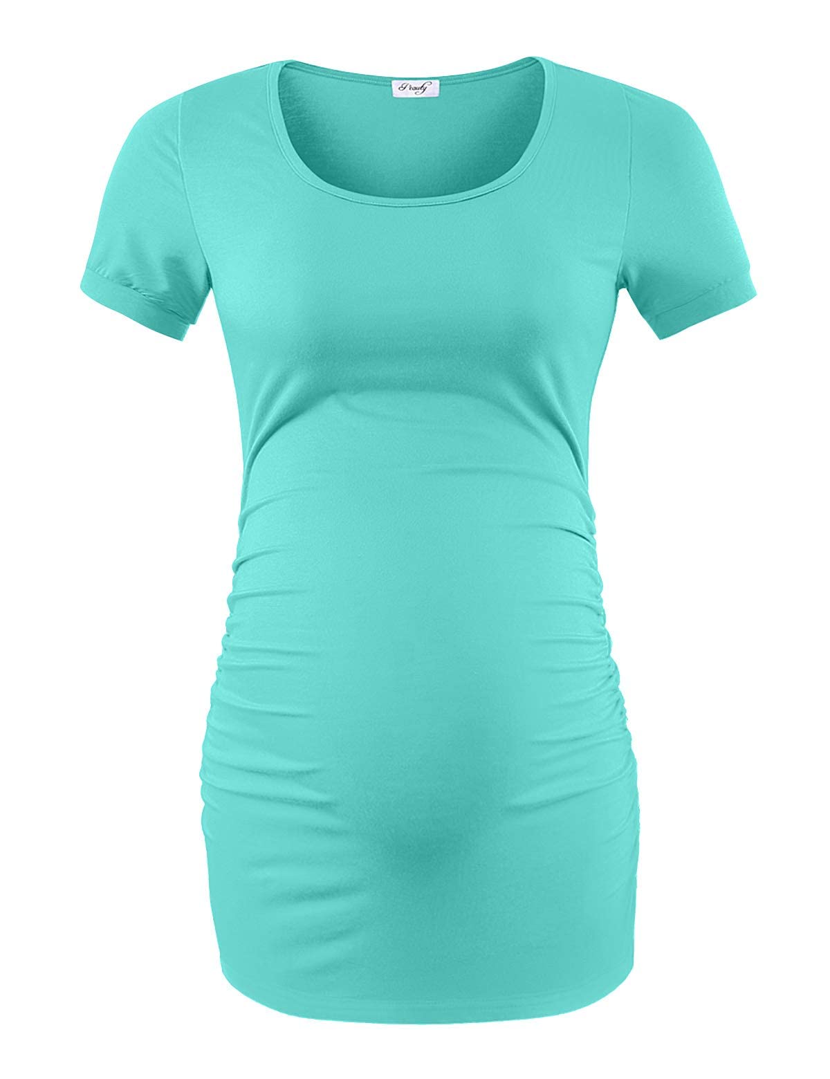 Peauty White Maternity Tops  for Women Side Ruched T Shirts
