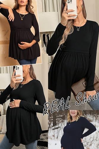 Ekouaer Maternity Shirts 3 Packs Tunic Long Sleeve Tops