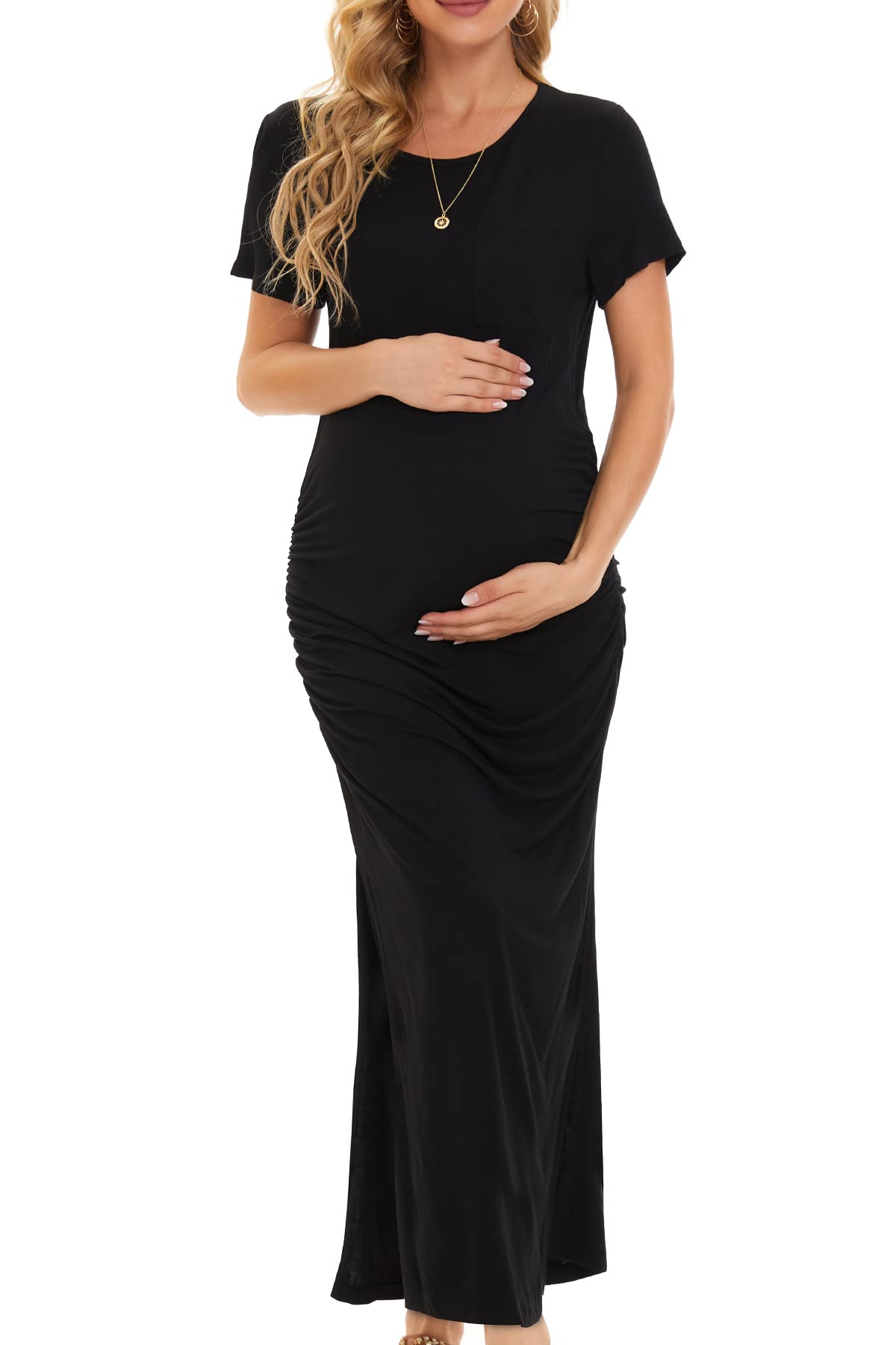 Smallshow Women's Split Long Maternity Dress Short Sleeve