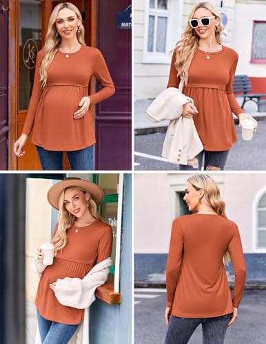 Ekouaer Maternity Shirts 3 Packs Tunic Long Sleeve Tops