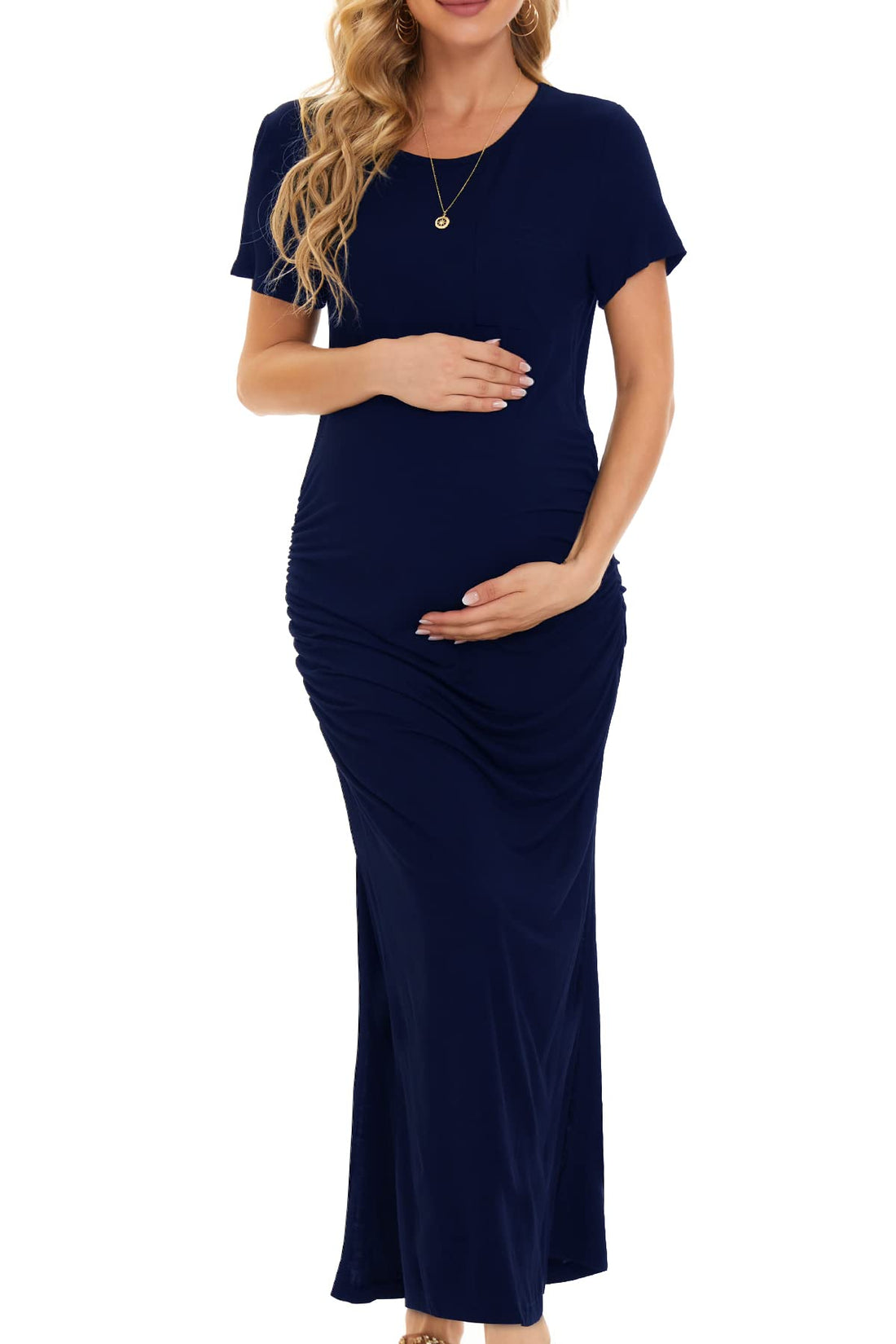 Smallshow Women's Split Long Maternity Dress Short Sleeve