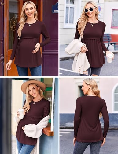 Ekouaer Maternity Shirts 3 Packs Tunic Long Sleeve Tops