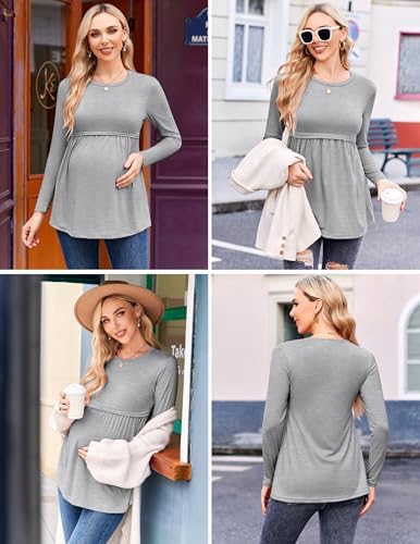 Ekouaer Maternity Shirts 3 Packs Tunic Long Sleeve Tops