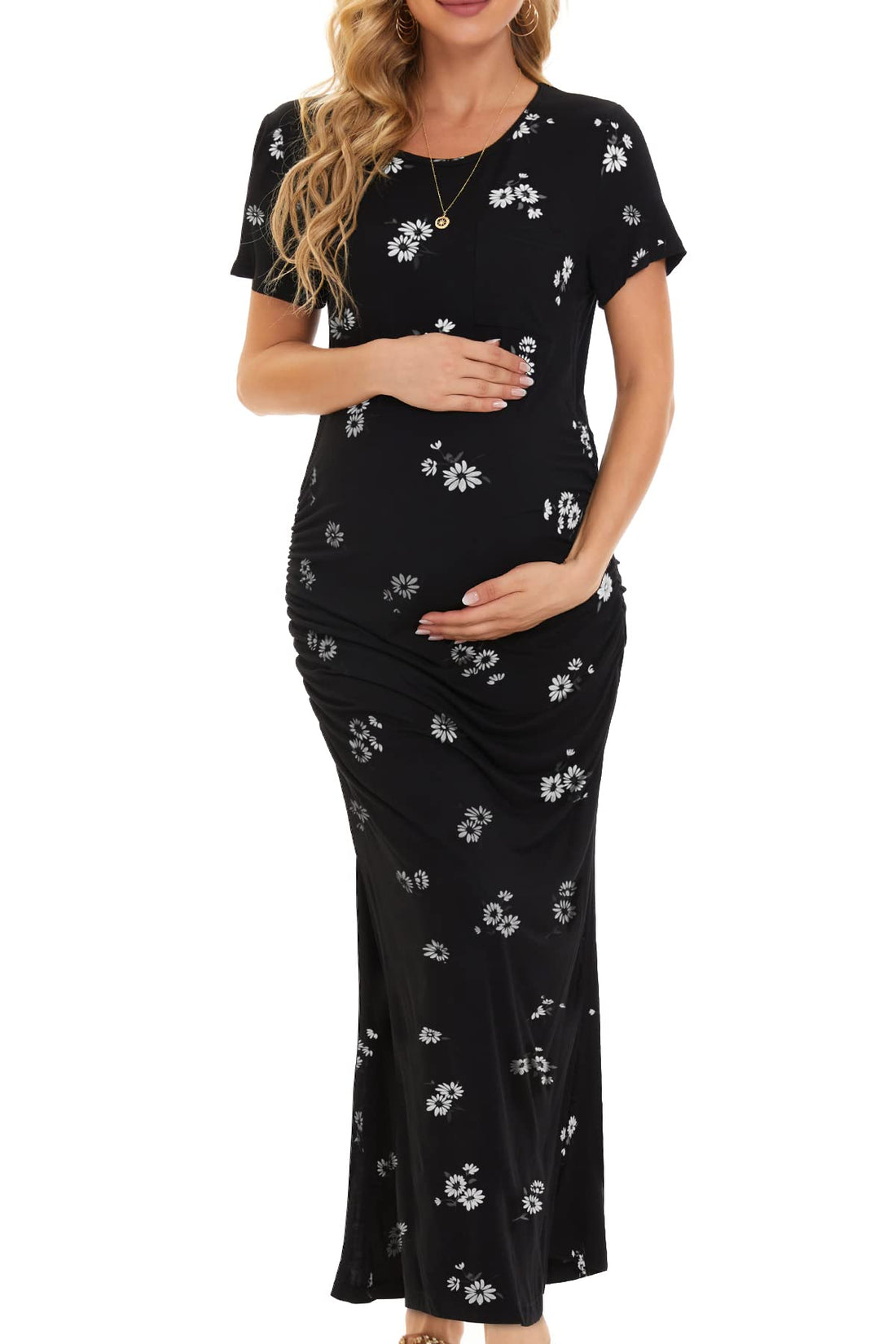 Smallshow Women's Split Long Maternity Dress Short Sleeve