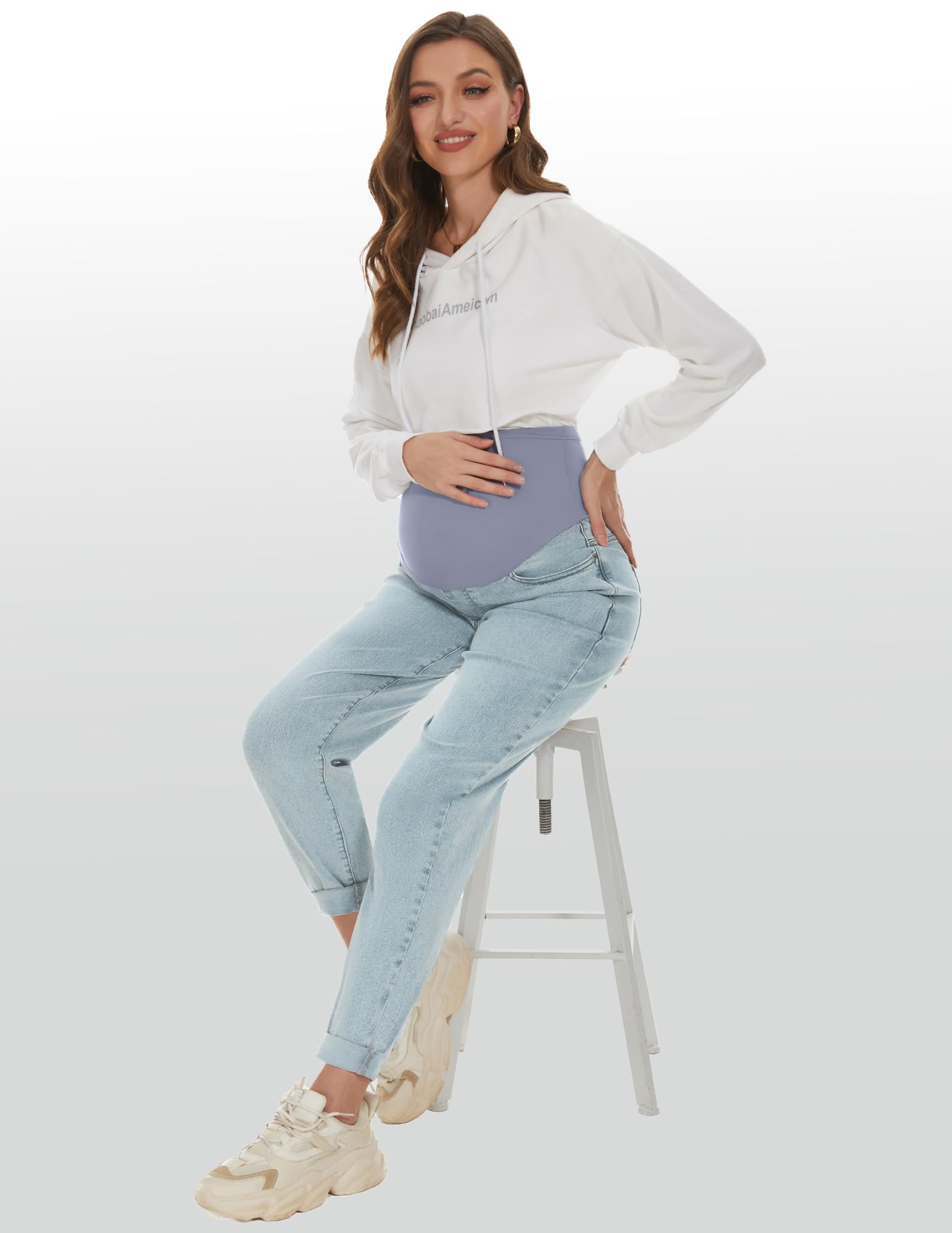 POSHGLAM Women's Maternity Jeans Over Belly Comfy