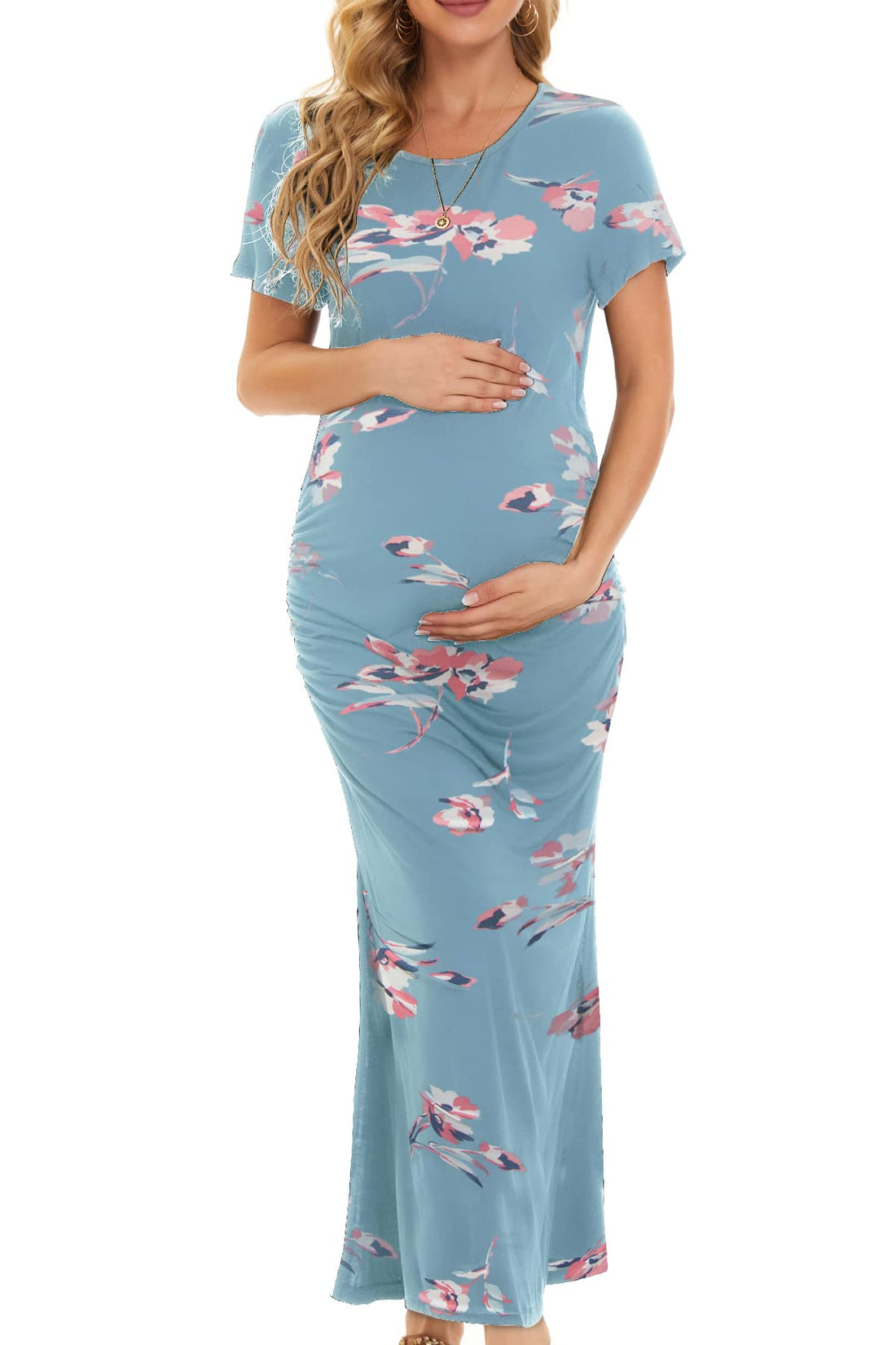 Smallshow Women's Split Long Maternity Dress Short Sleeve