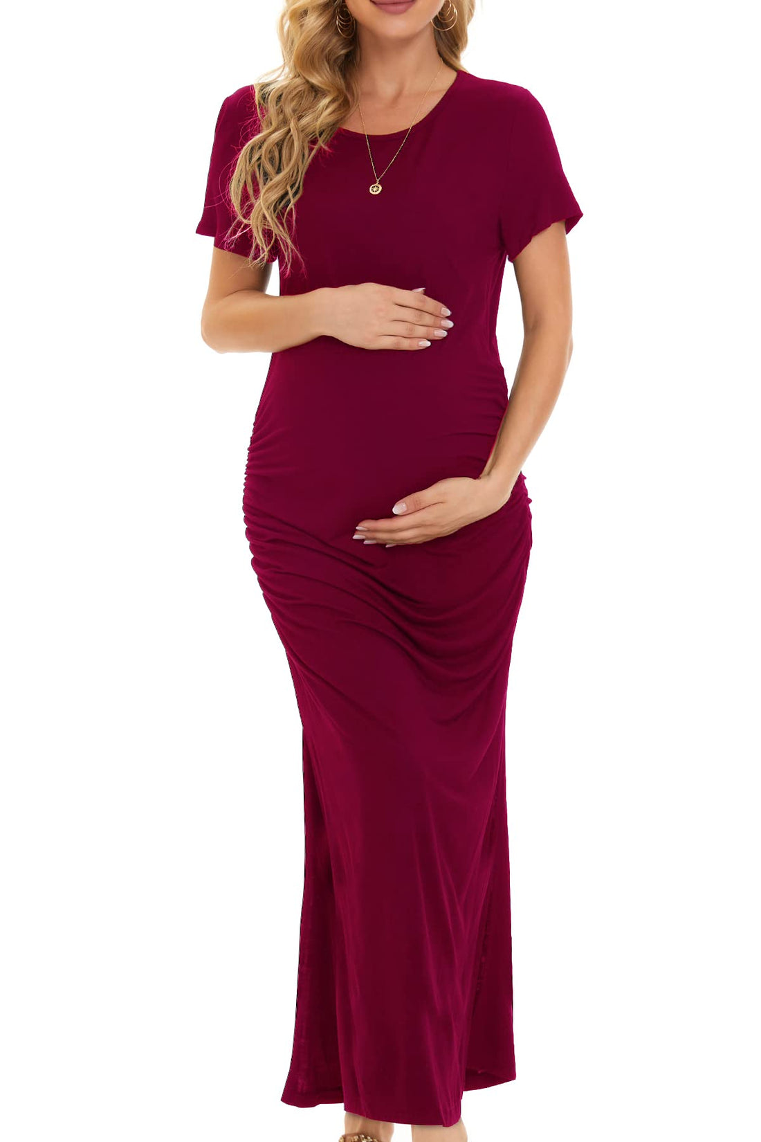 Smallshow Women's Split Long Maternity Dress Short Sleeve