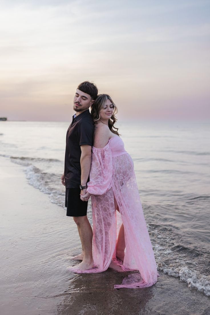 Saslax Lace Off Shoulder Doubly Split A-line Skirt Maternity Dress