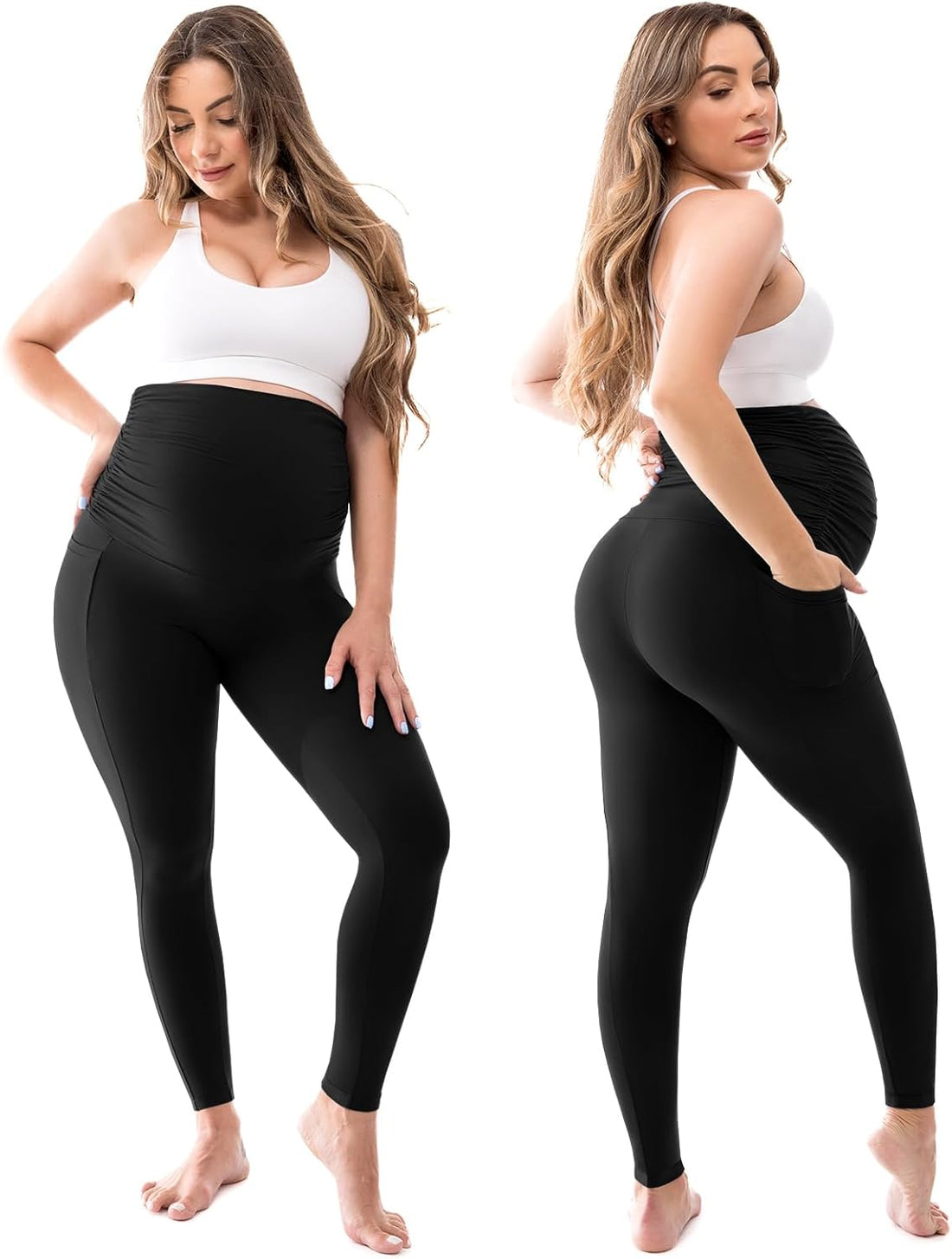 Walifrey Women's Maternity Leggings with Pockets Over The Belly