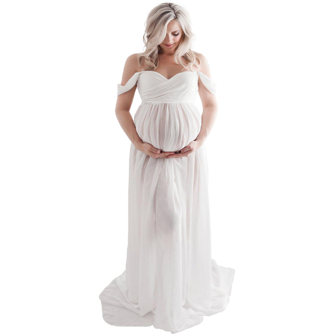 Maternity Dress for Photoshoot Off Shoulder Chiffon Gown  Pregnancy Dresses
