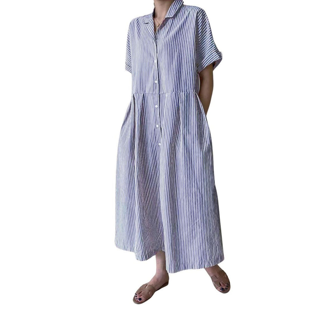 Chouyatou Women's Cotton Striped Shirt Dress Button Up Short