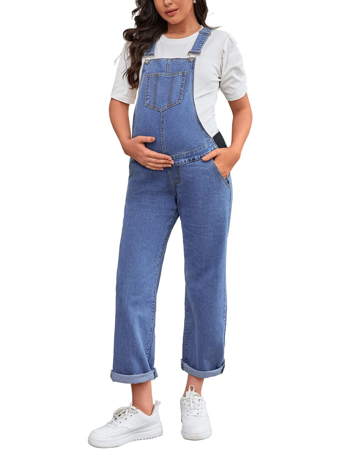 MOMOOD Maternity Overalls Bib Straight Leg Ankle Length