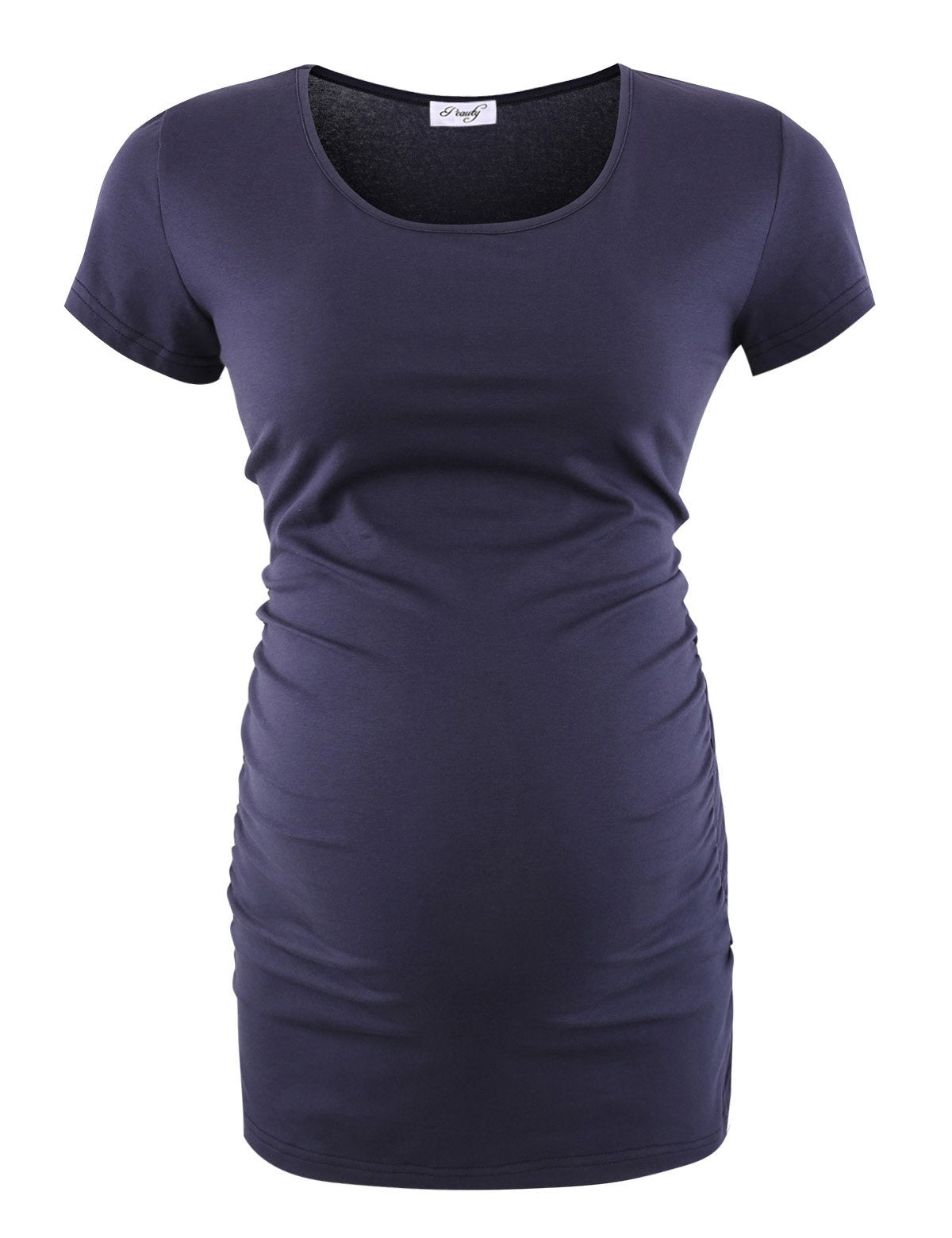 Peauty White Maternity Tops  for Women Side Ruched T Shirts