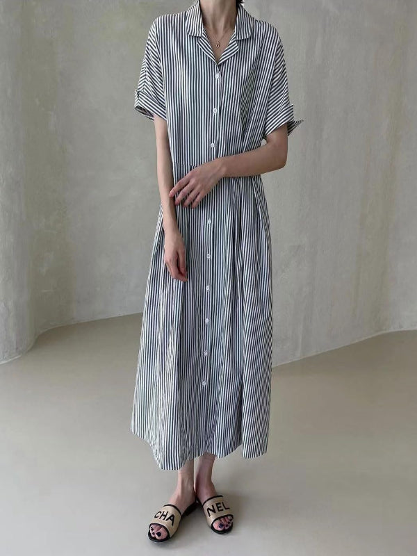 Chouyatou Women's Cotton Striped Shirt Dress Button Up Short