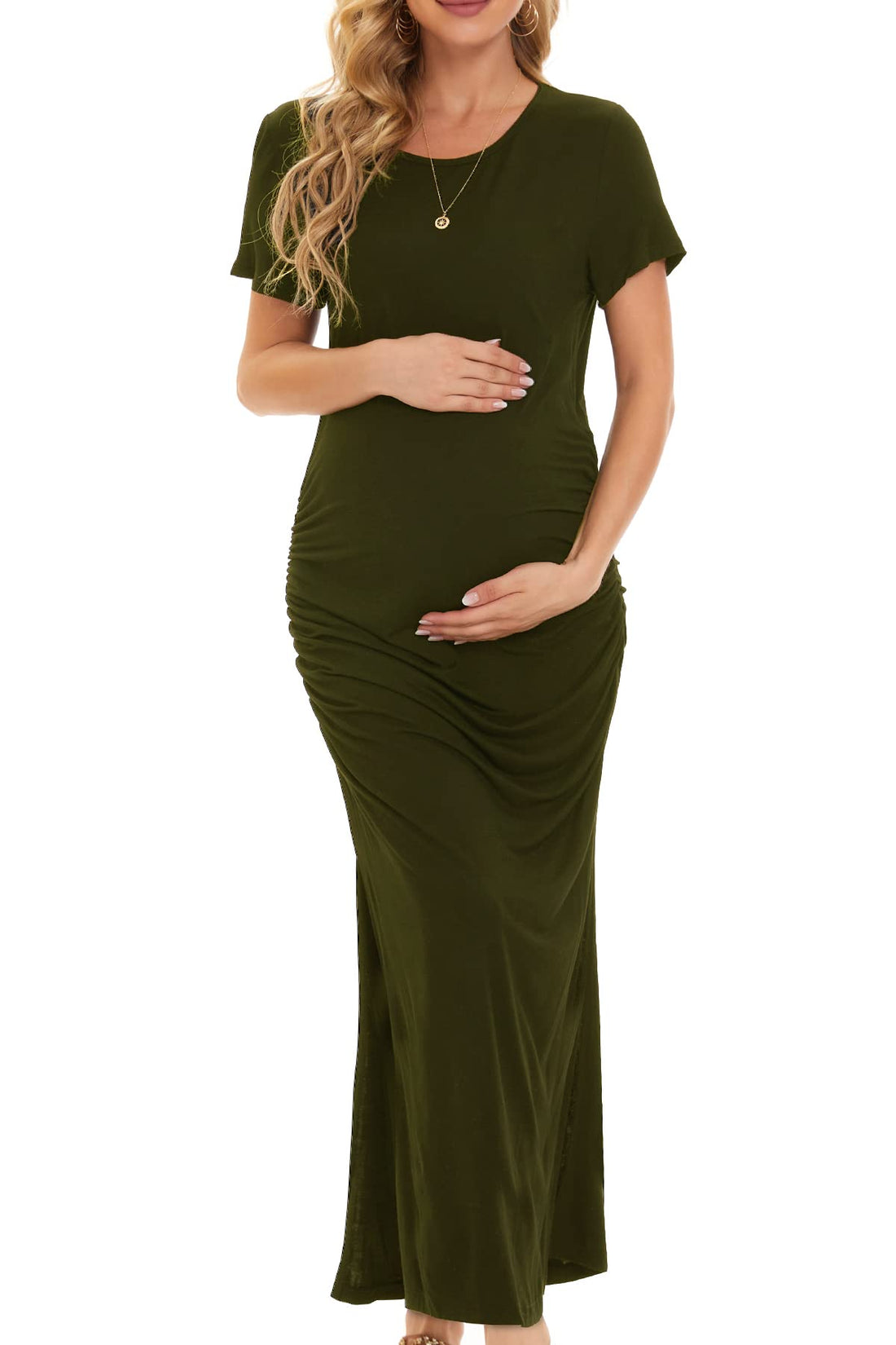 Smallshow Women's Split Long Maternity Dress Short Sleeve