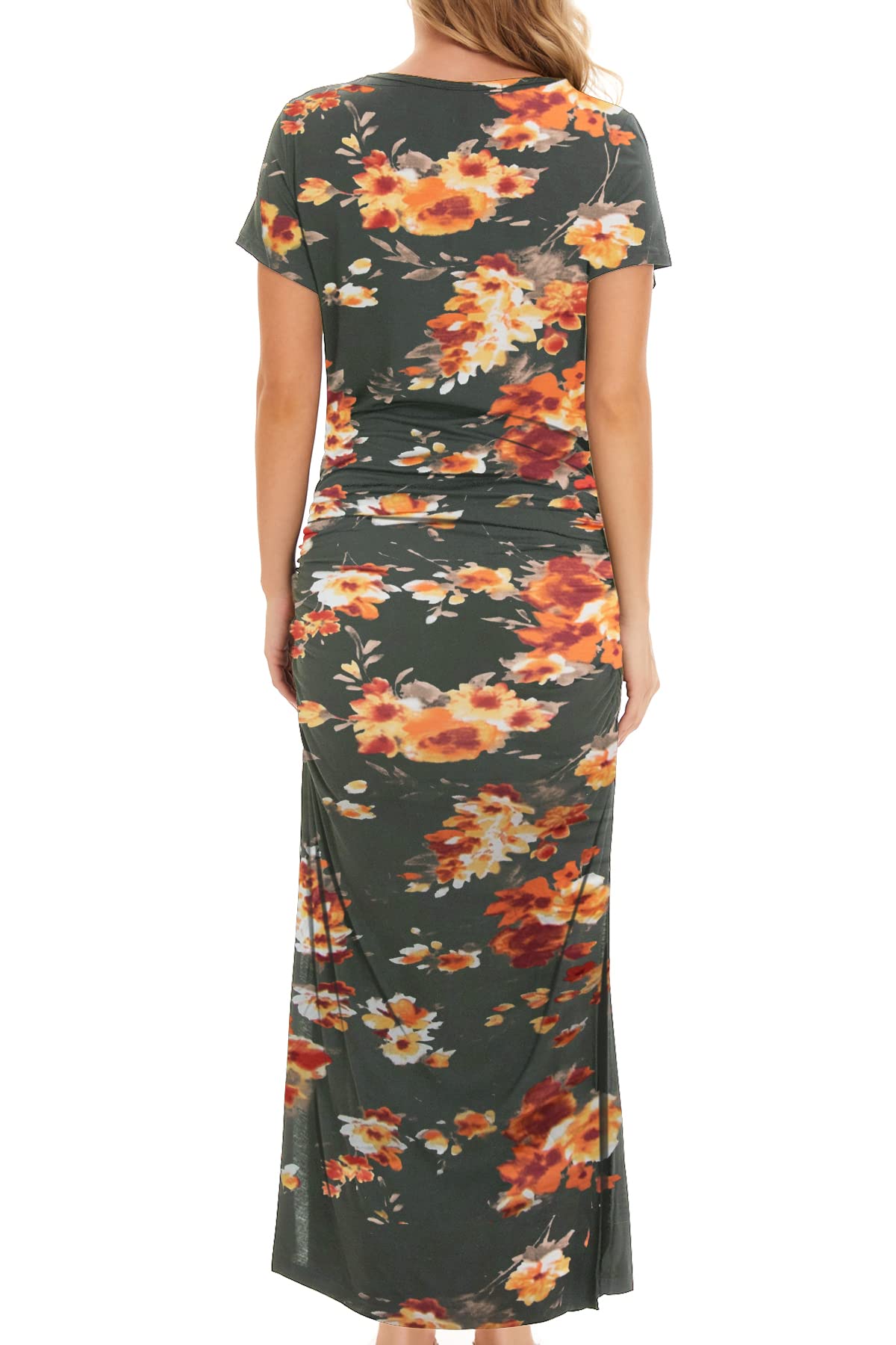 Smallshow Women's Split Long Maternity Dress Short Sleeve