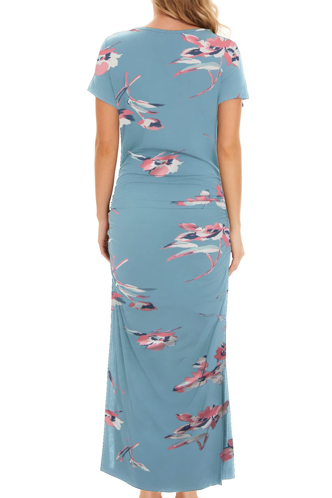 Smallshow Women's Split Long Maternity Dress Short Sleeve