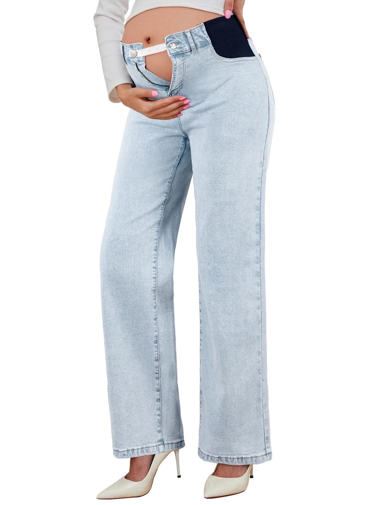 BLENCOT Women's Maternity Pants  with Pockets