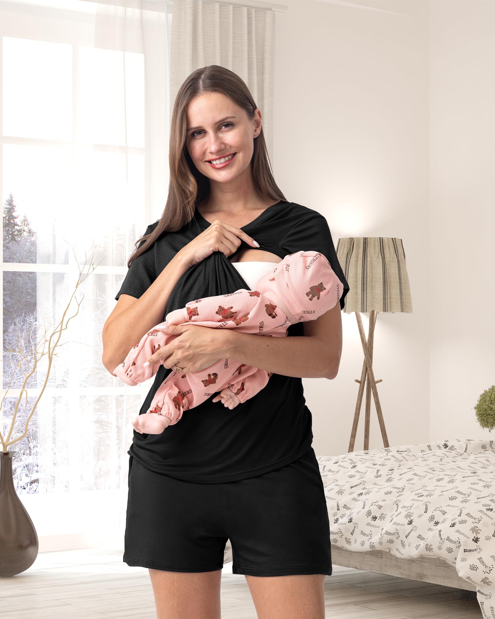 Rnxrbb 3 Piece Women's Maternity Nursing Pajamas Set