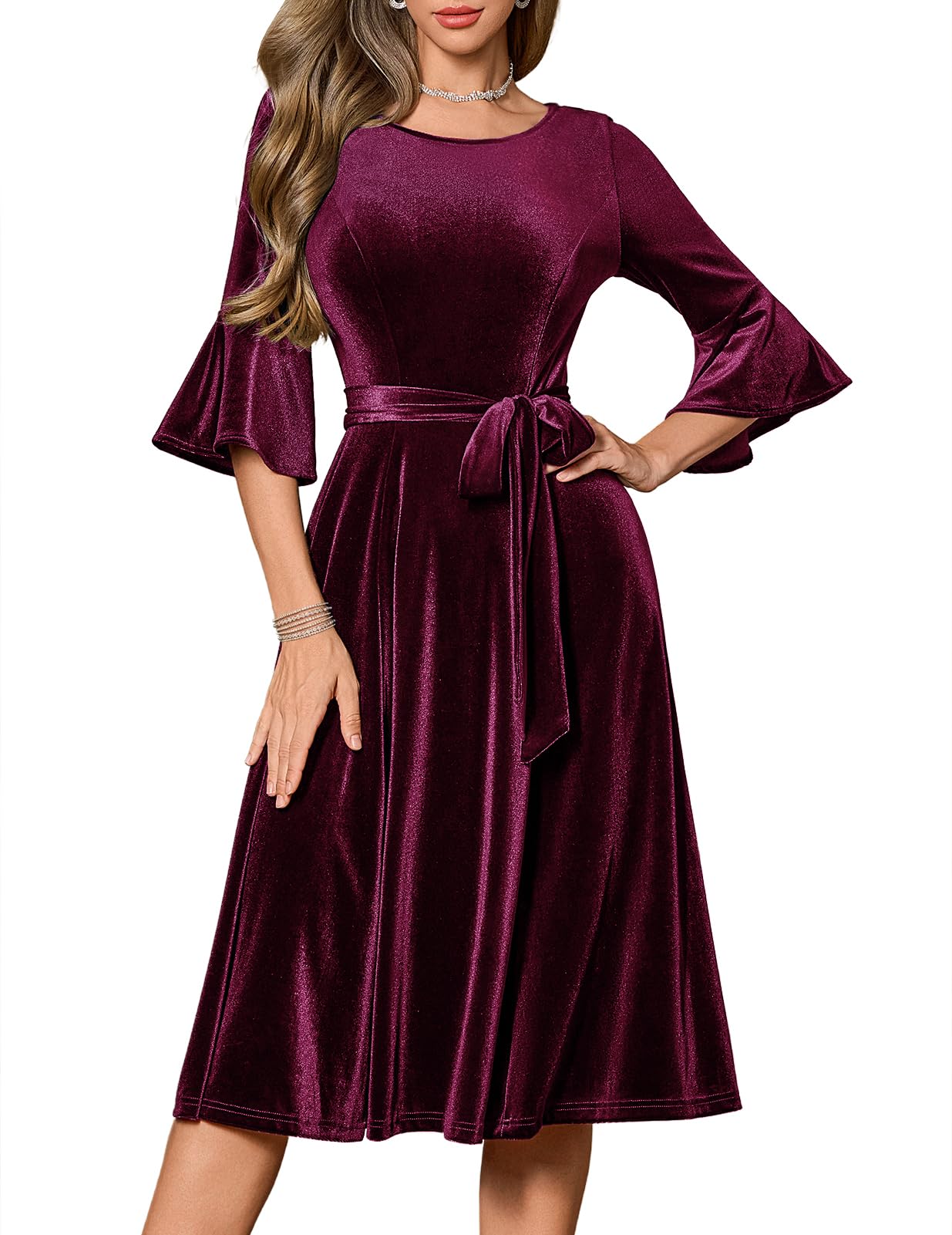 Plus Size Vintage Red Velvet Christmas Party Dress