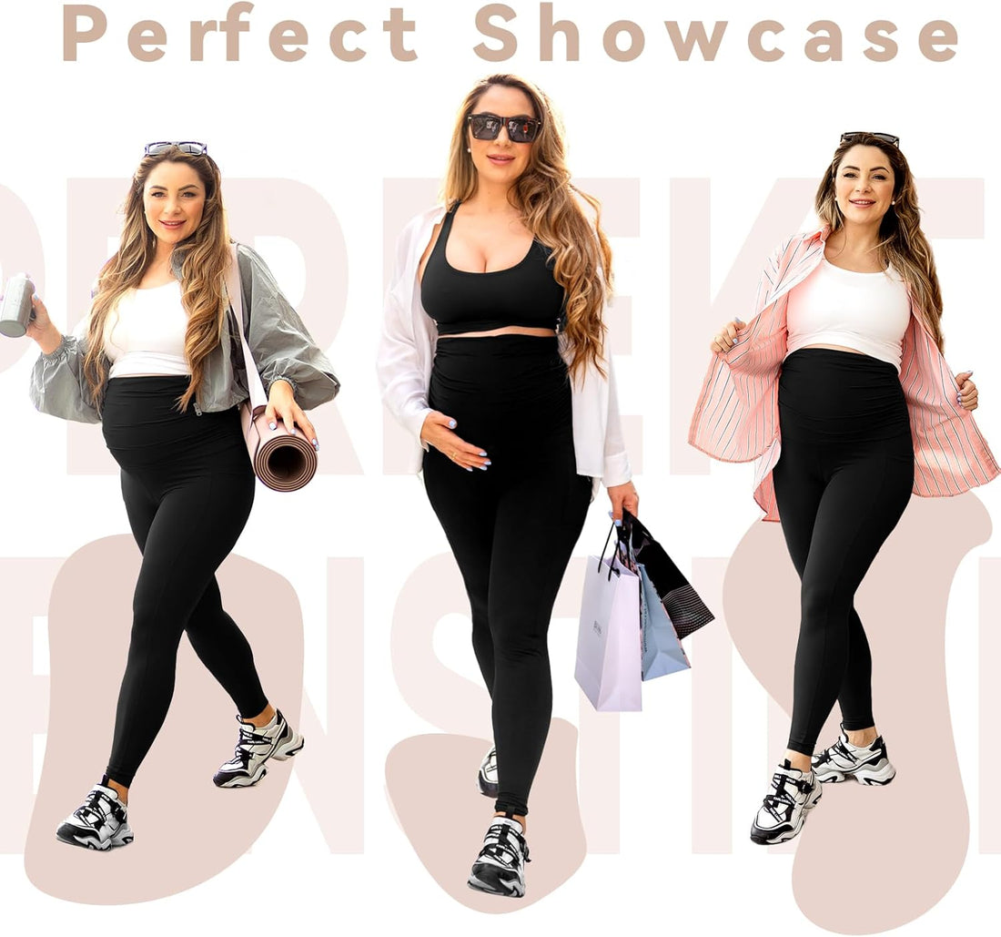 Walifrey Women's Maternity Leggings with Pockets Over The Belly