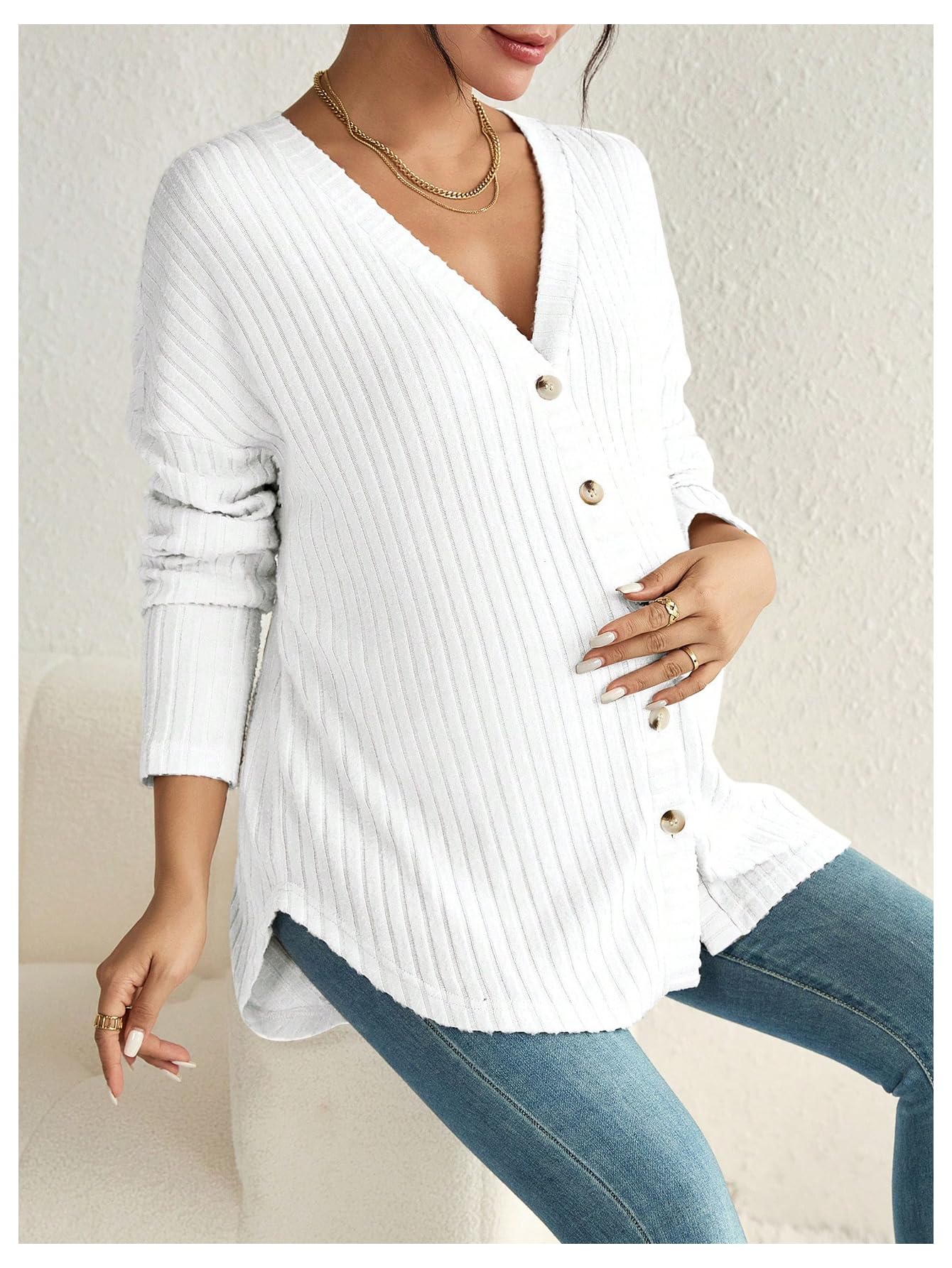 MakeMeChic Women's Shirts Knit Button Down Nursing Top