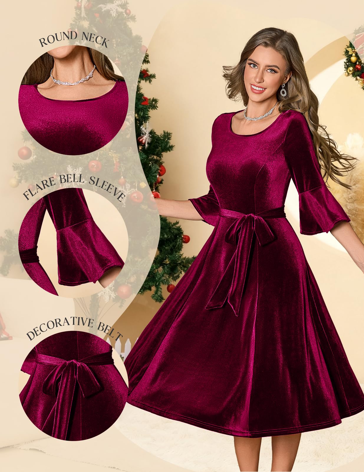 Plus Size Vintage Red Velvet Christmas Party Dress