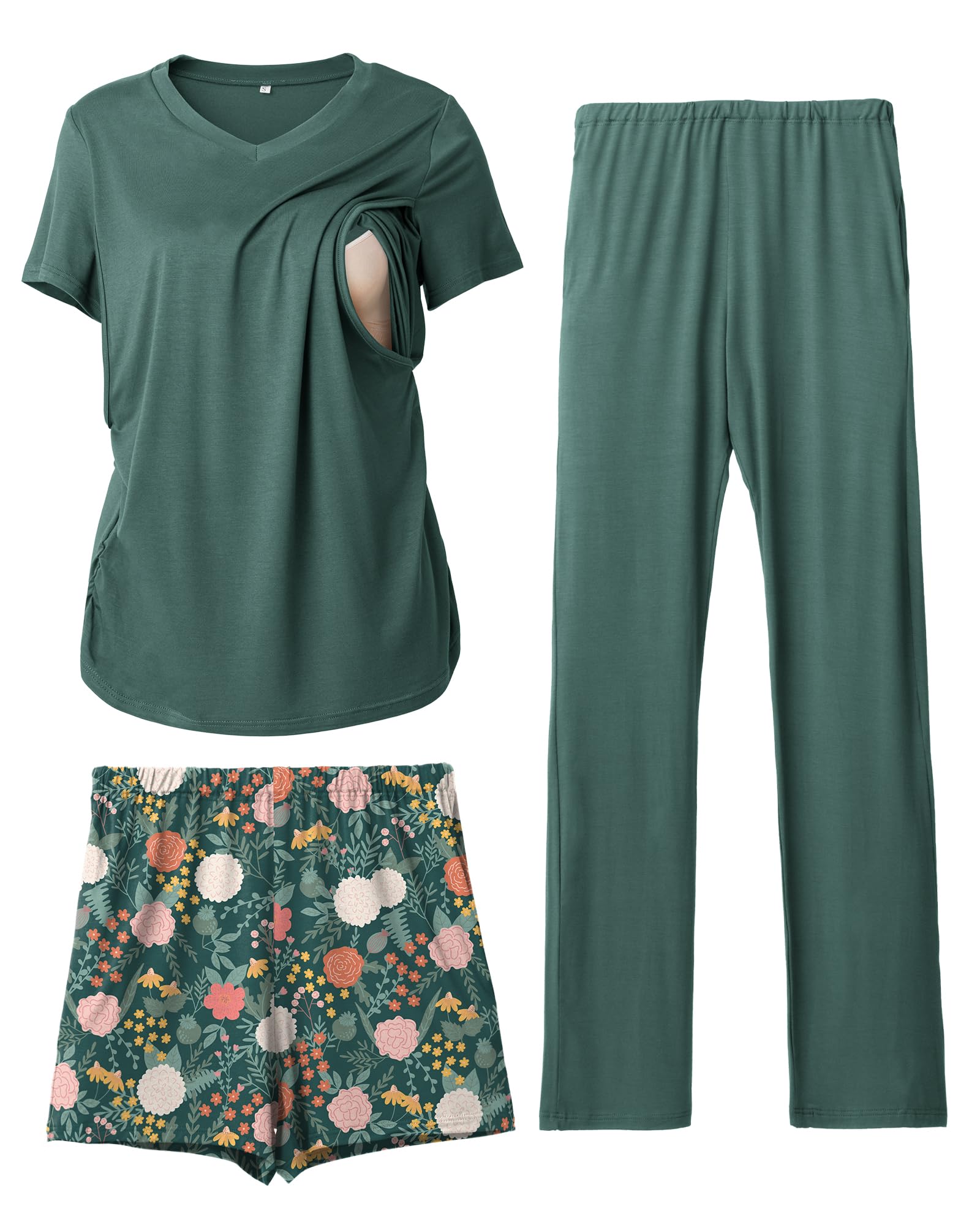 Rnxrbb 3 Piece Women's Maternity Nursing Pajamas Set