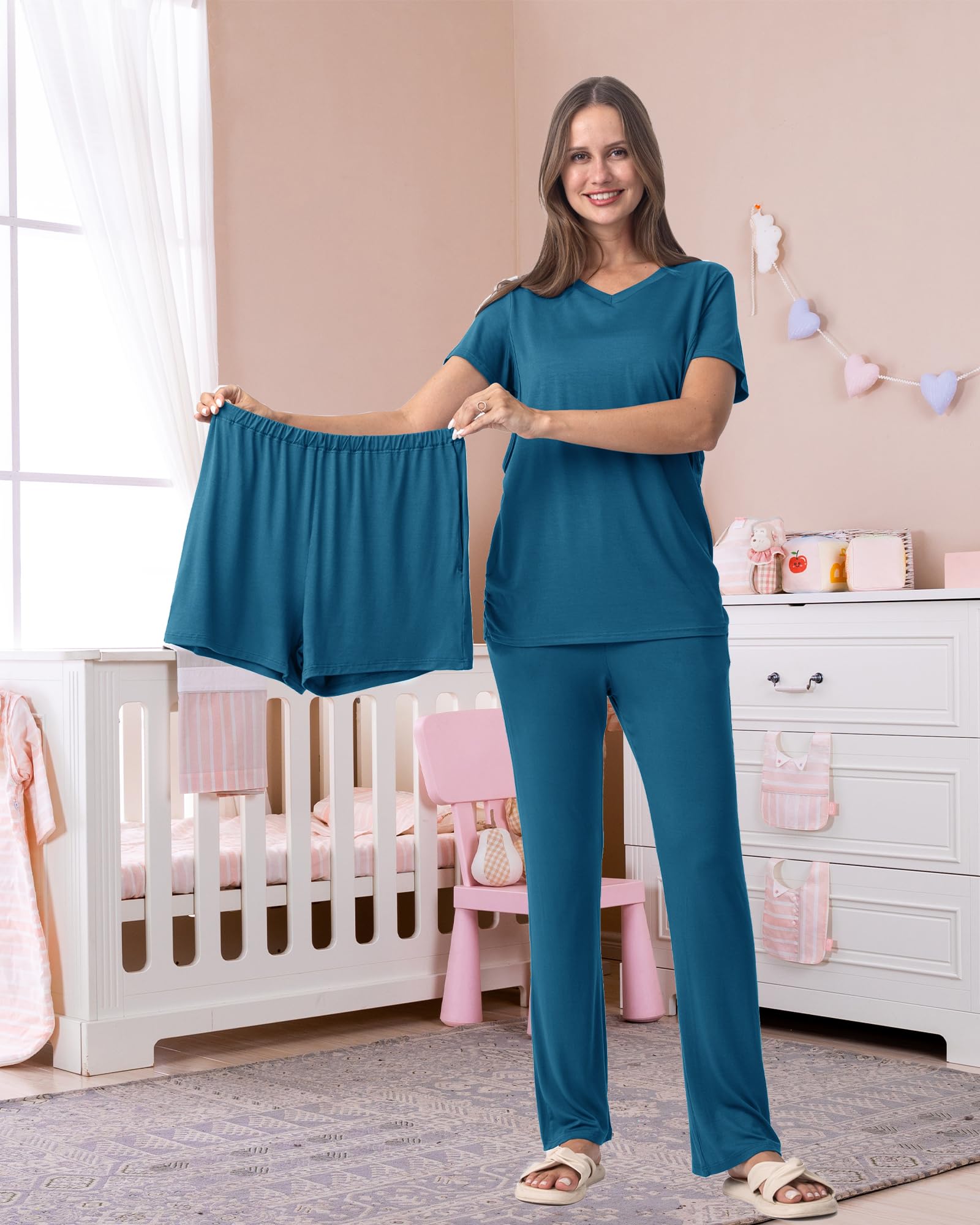 Rnxrbb 3 Piece Women's Maternity Nursing Pajamas Set