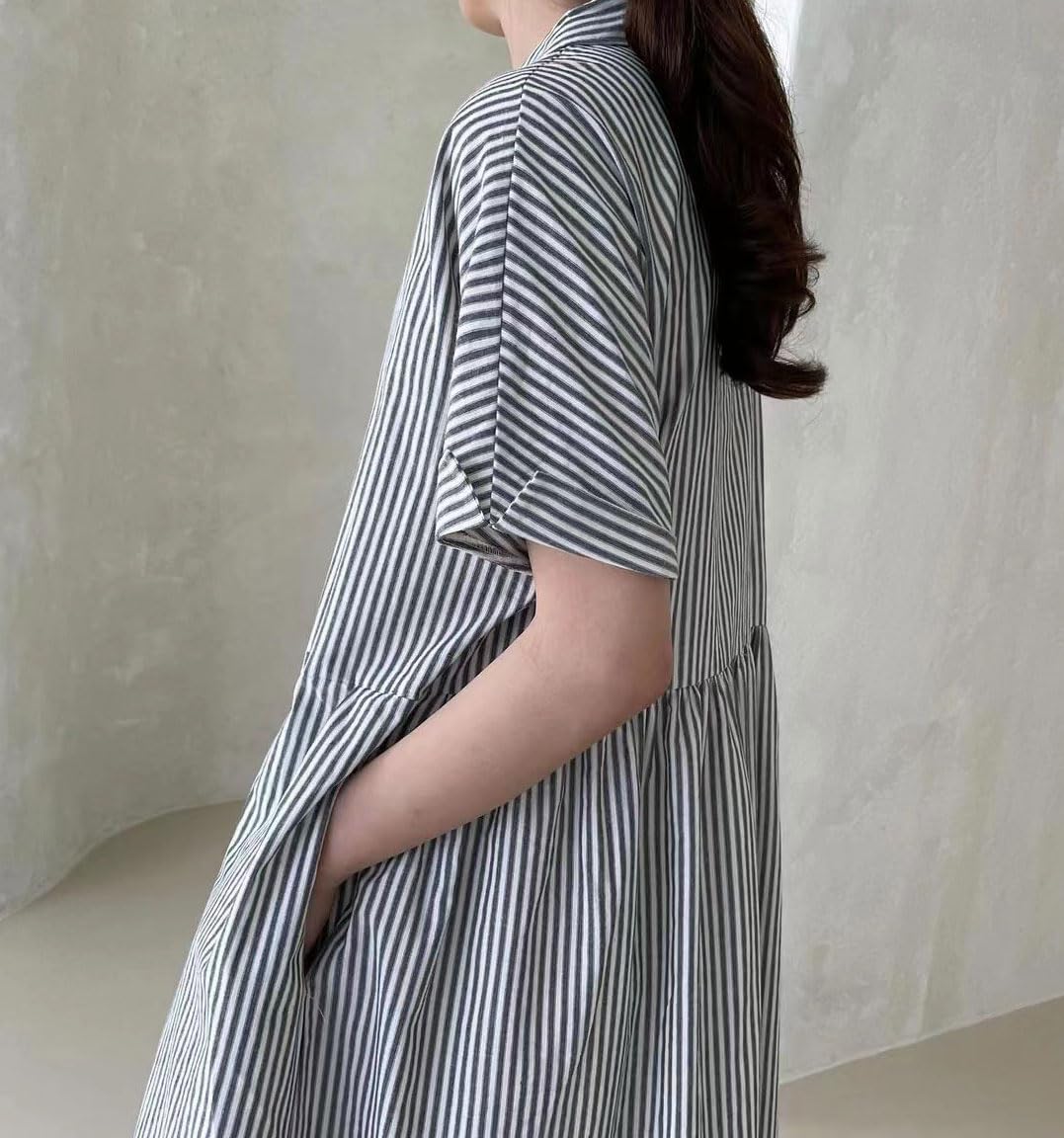 Chouyatou Women's Cotton Striped Shirt Dress Button Up Short