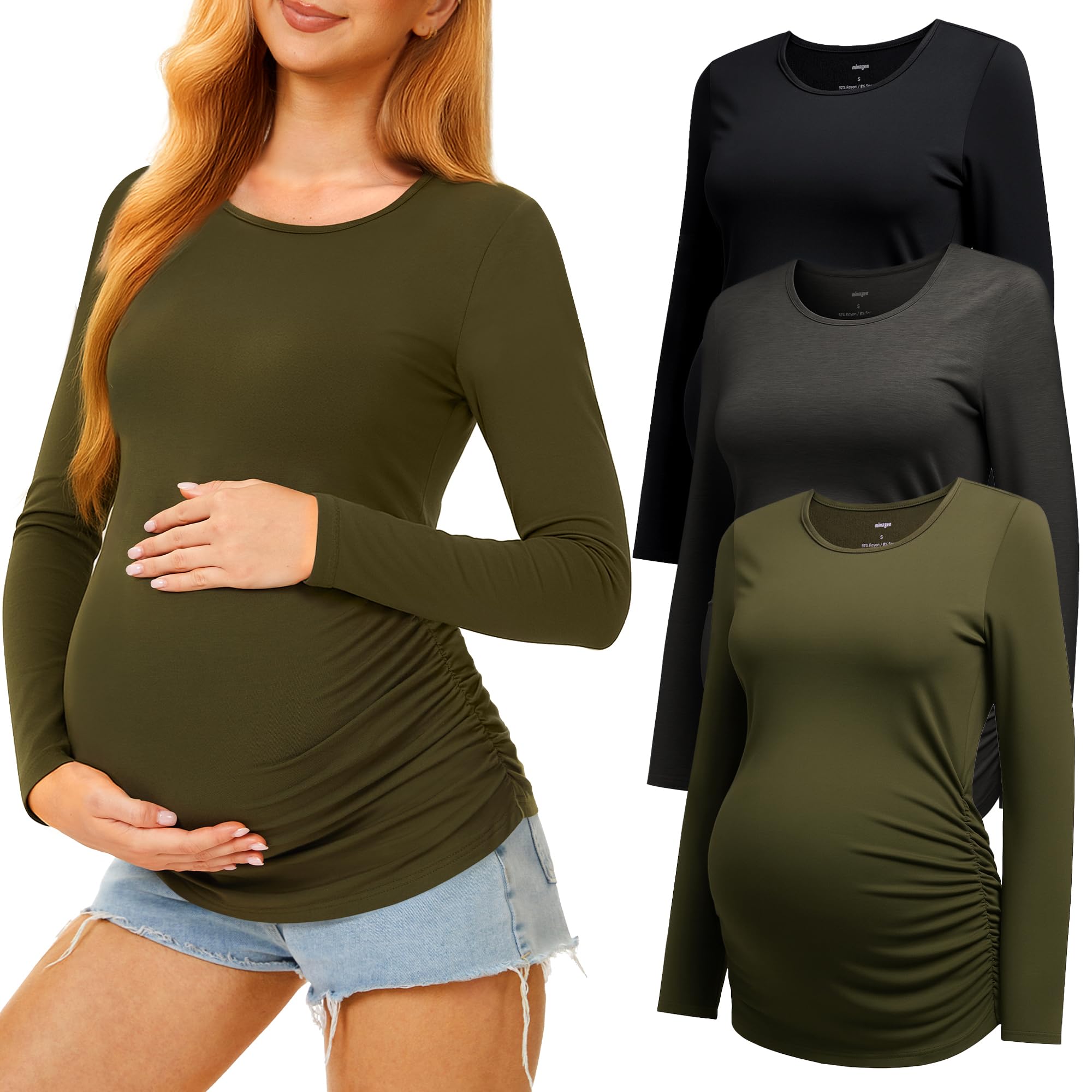 MIRAZEN 3 Pack Maternity Shirts Long Sleeve for Women