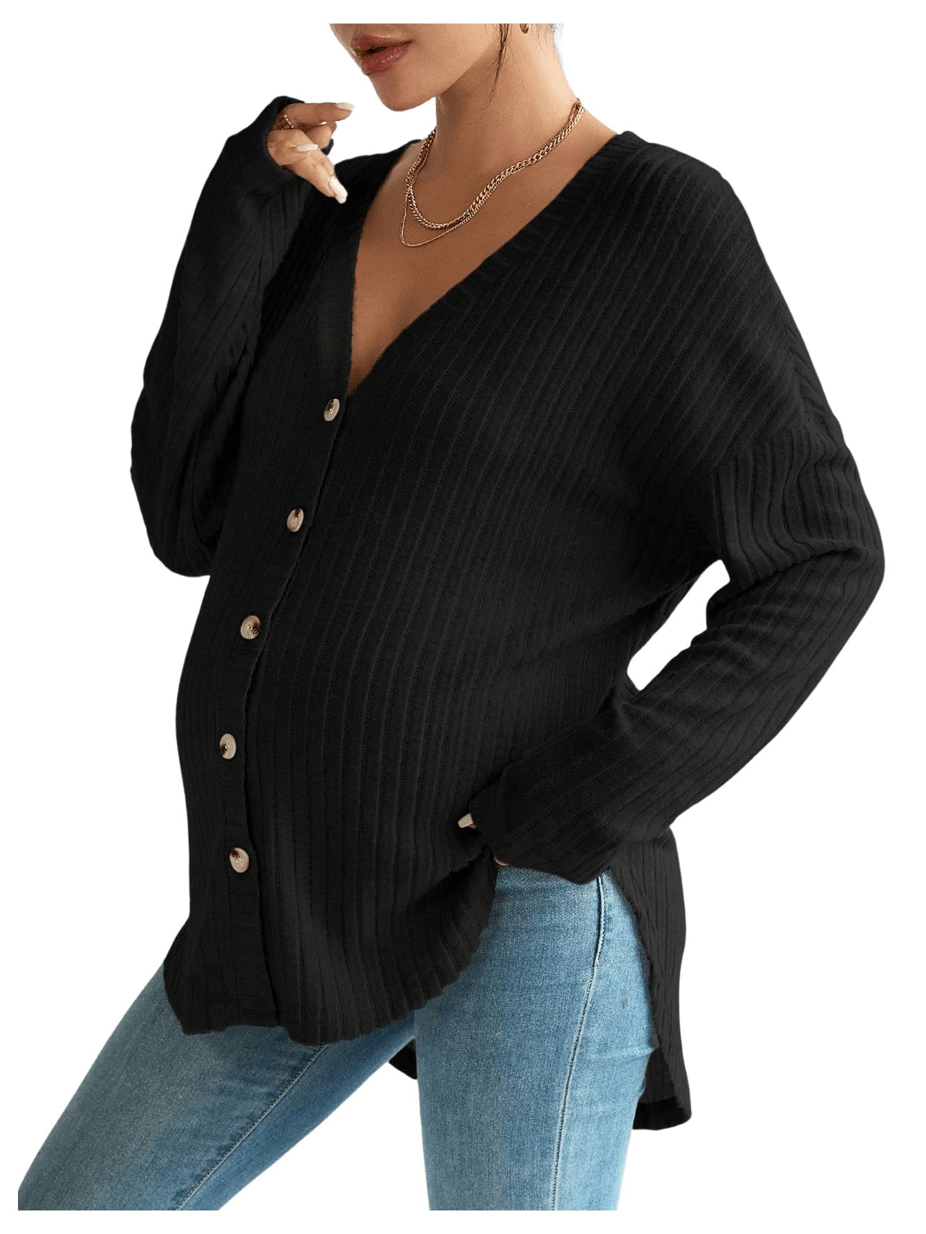 MakeMeChic Women's Shirts Knit Button Down Nursing Top
