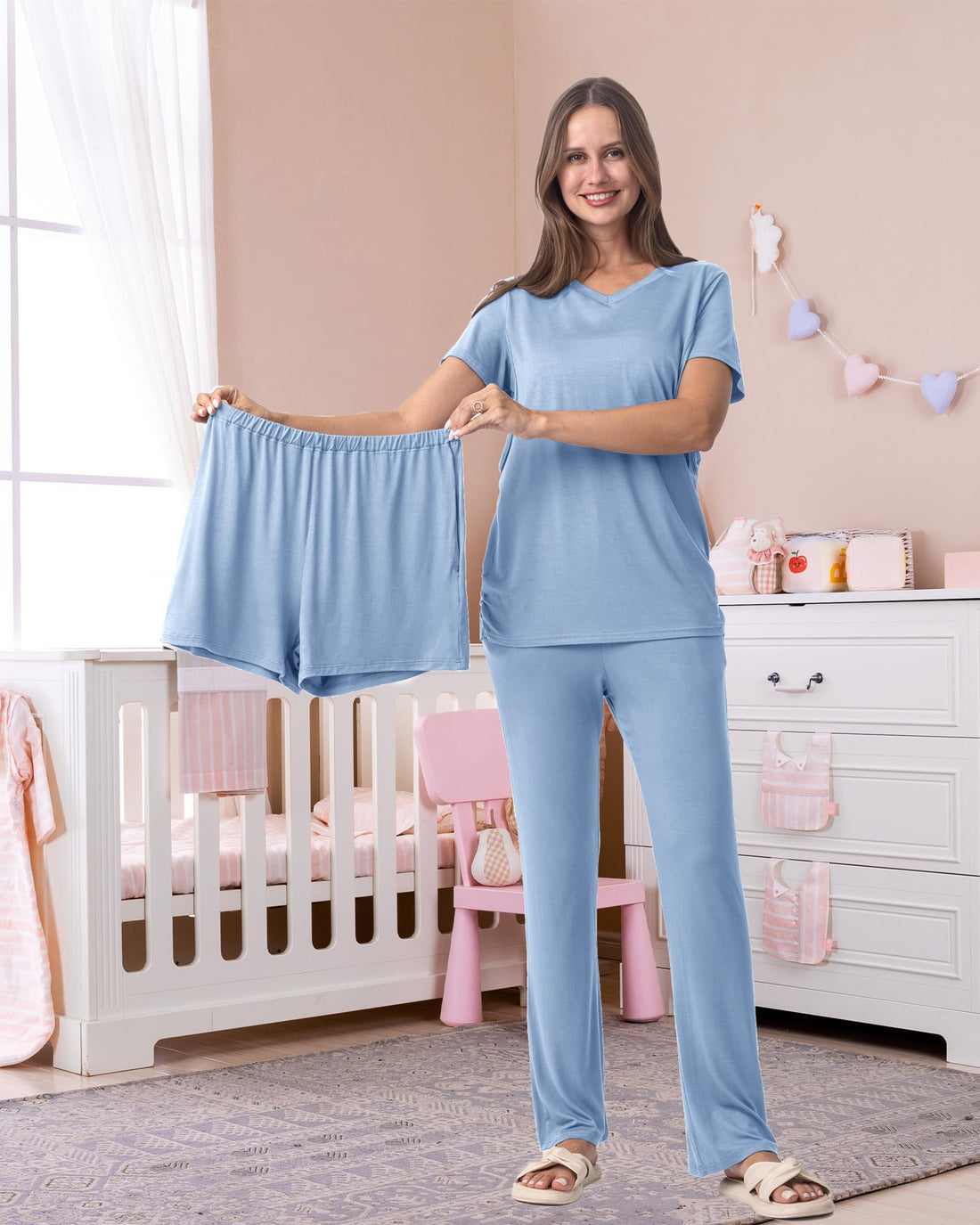 Rnxrbb 3 Piece Women's Maternity Nursing Pajamas Set
