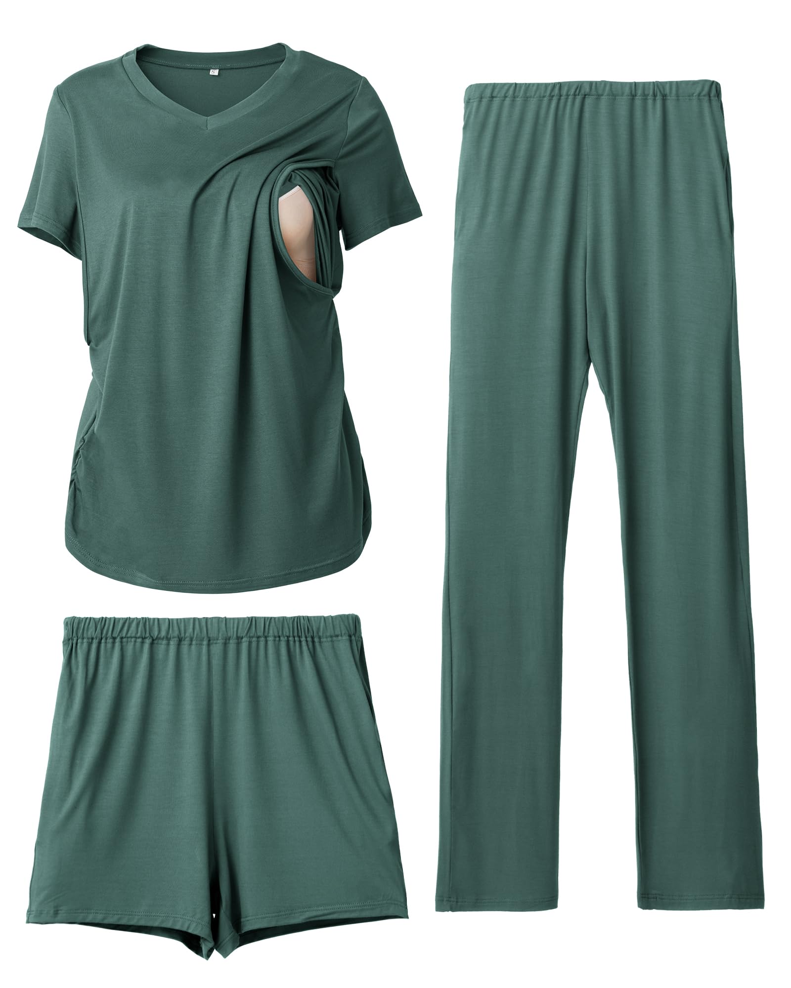 Rnxrbb 3 Piece Women's Maternity Nursing Pajamas Set