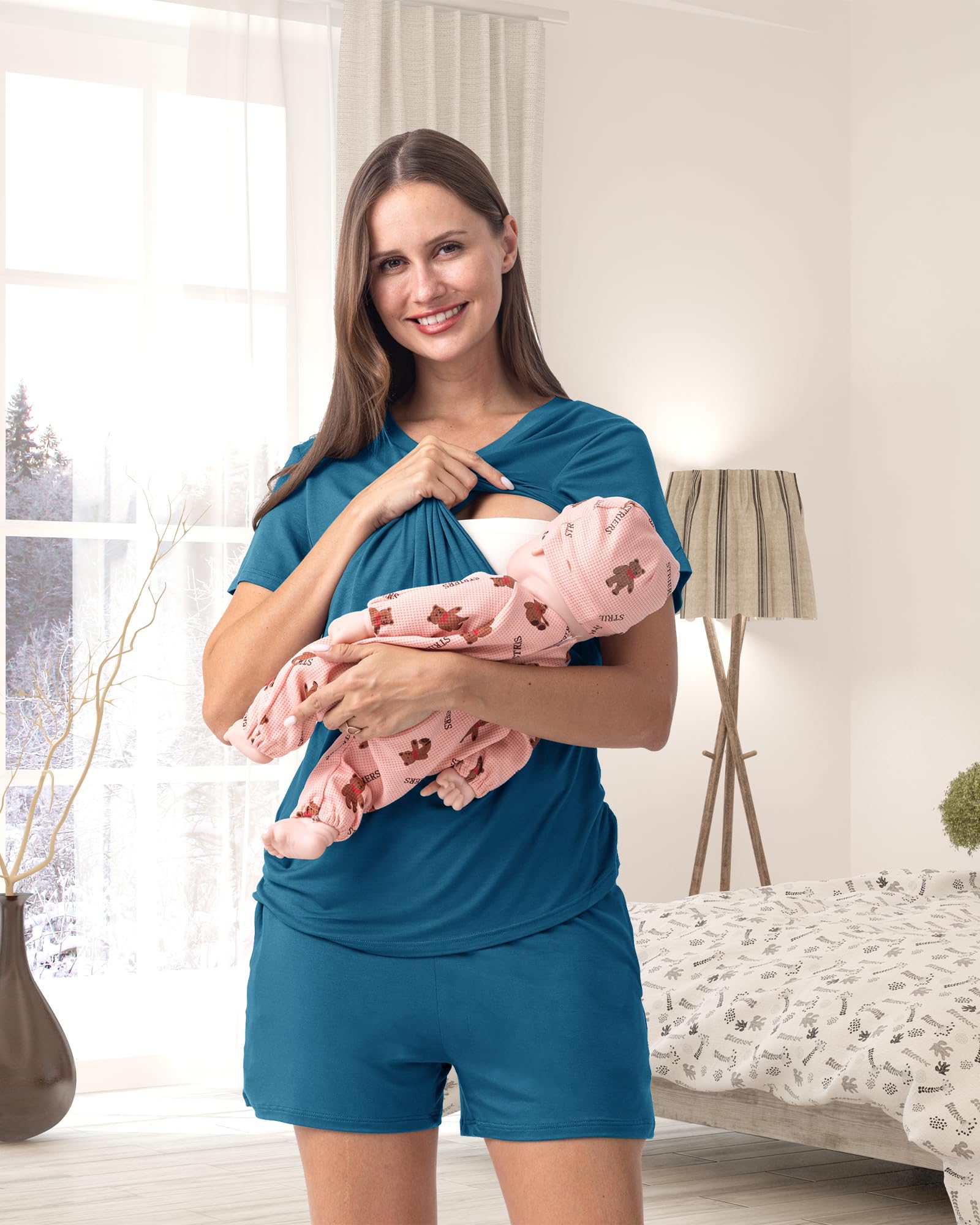 Rnxrbb 3 Piece Women's Maternity Nursing Pajamas Set