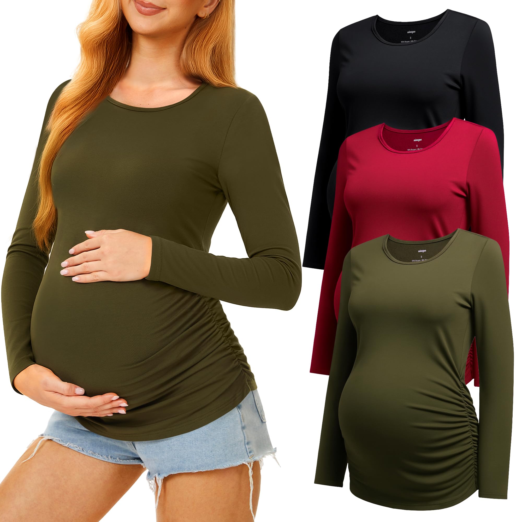 MIRAZEN 3 Pack Maternity Shirts Long Sleeve for Women