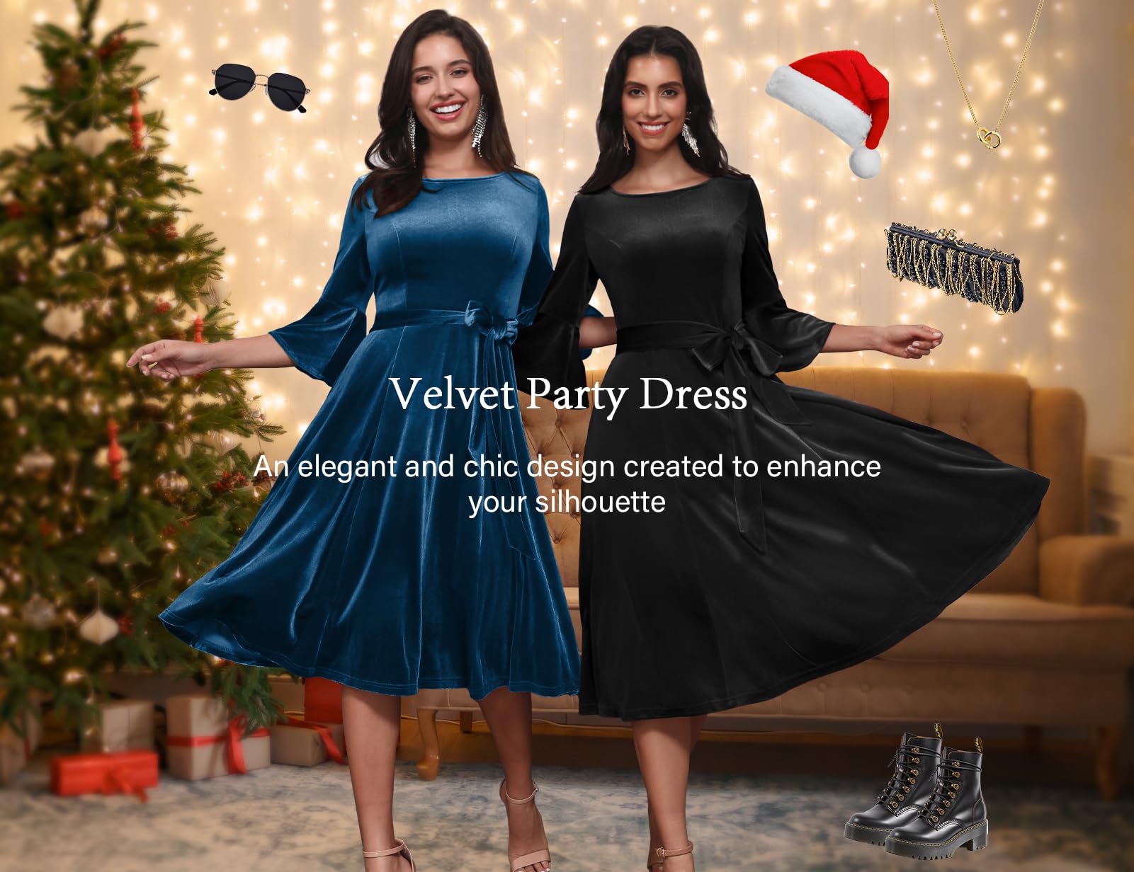 Plus Size Vintage Red Velvet Christmas Party Dress
