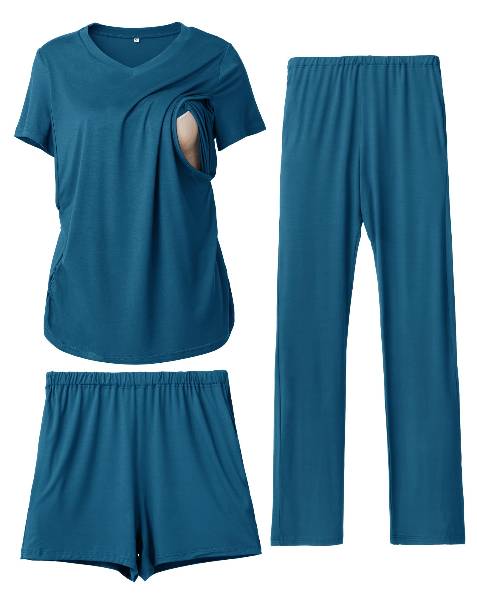 Rnxrbb 3 Piece Women's Maternity Nursing Pajamas Set