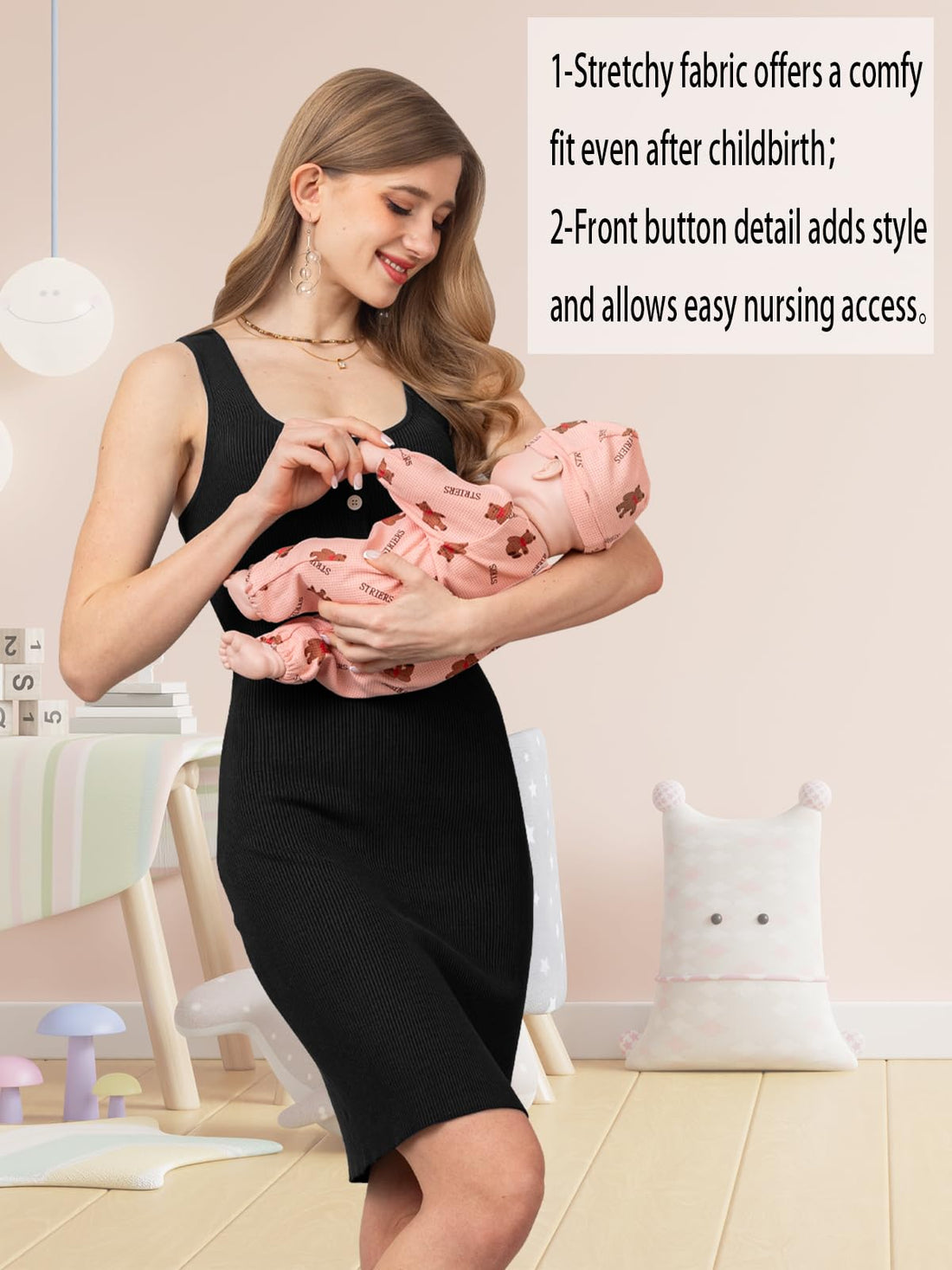 Rnxrbb Stripe Button Maternity Dress