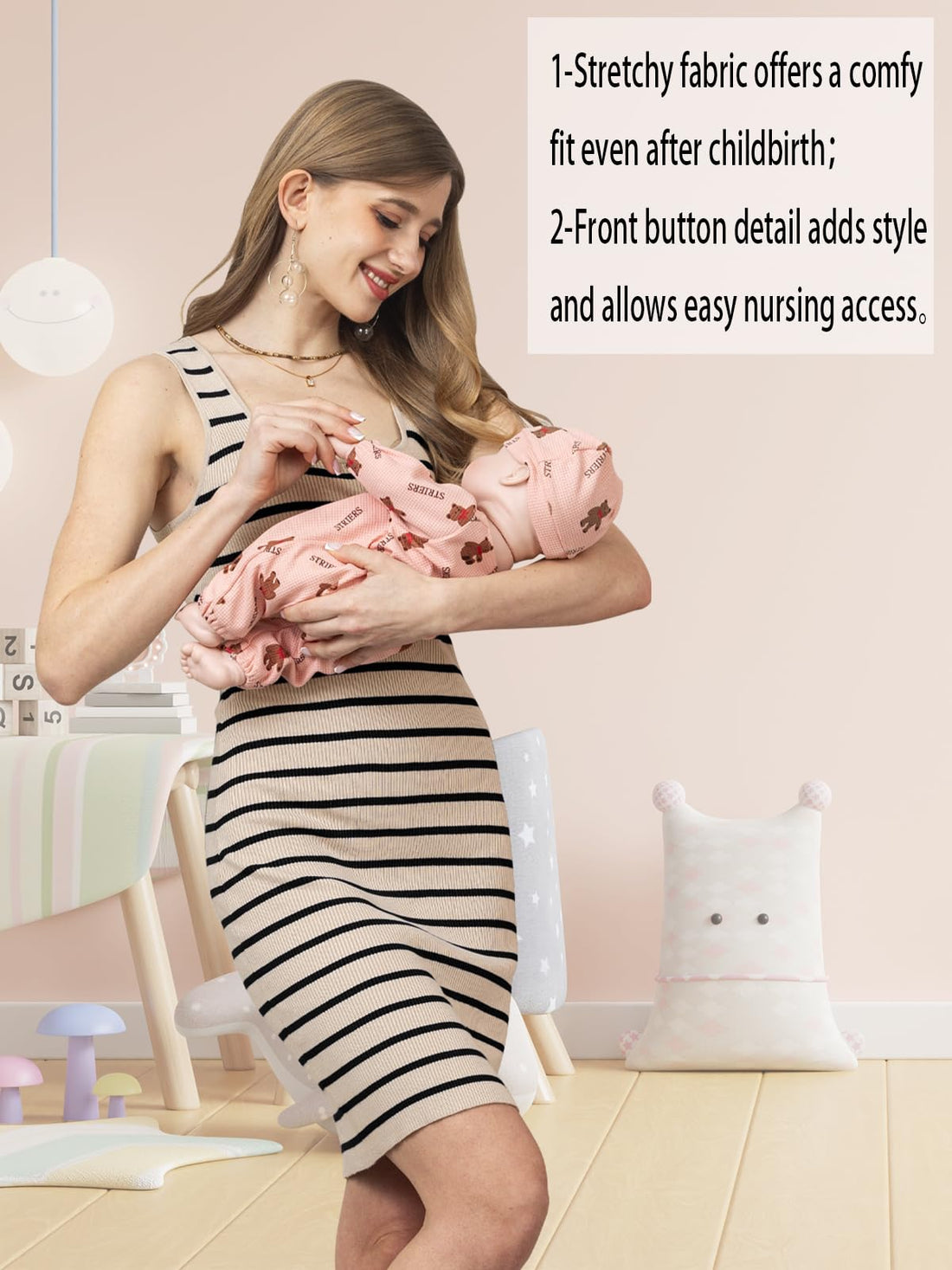 Rnxrbb Stripe Button Maternity Dress