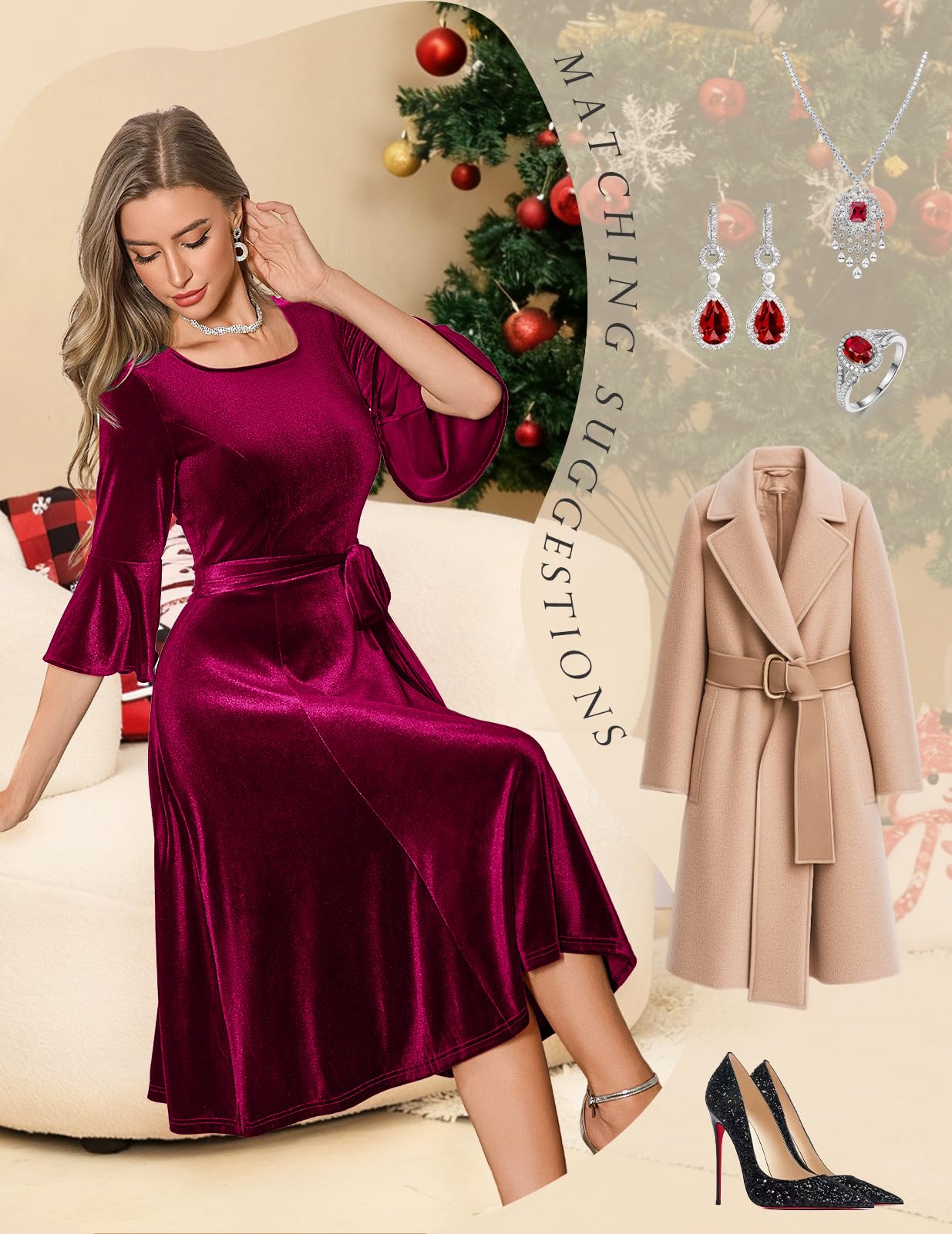 Plus Size Vintage Red Velvet Christmas Party Dress