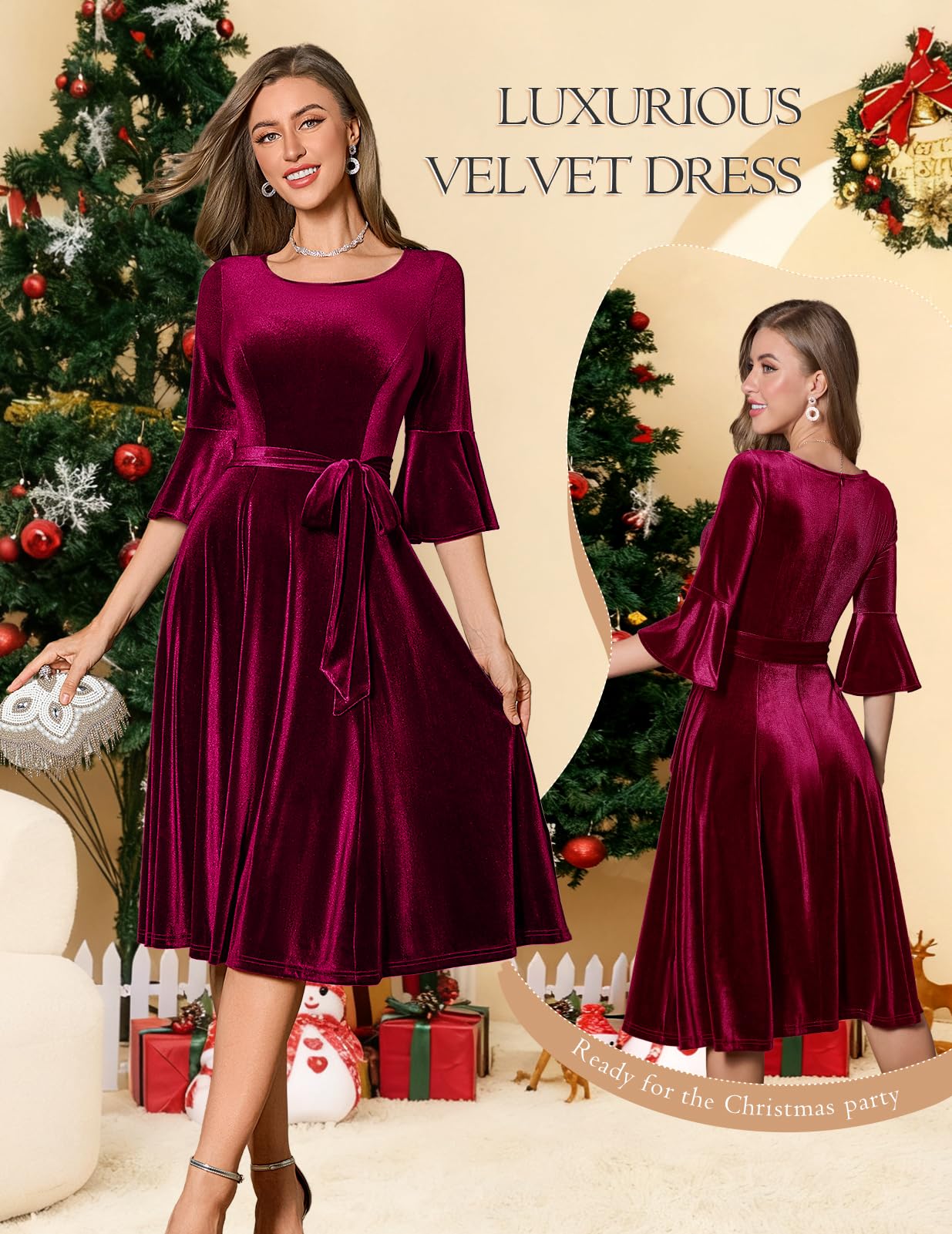 Plus Size Vintage Red Velvet Christmas Party Dress