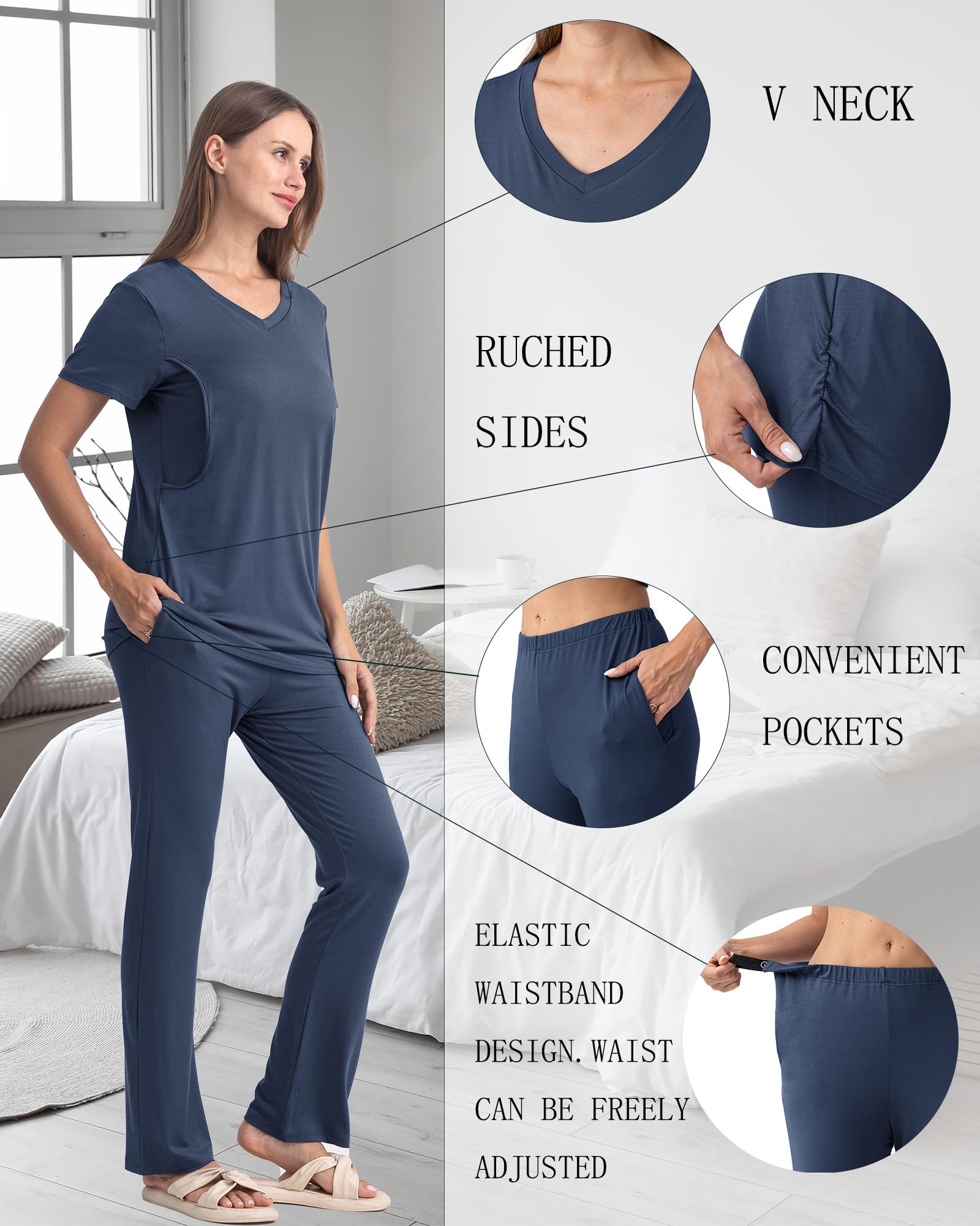 Rnxrbb 3 Piece Women's Maternity Nursing Pajamas Set