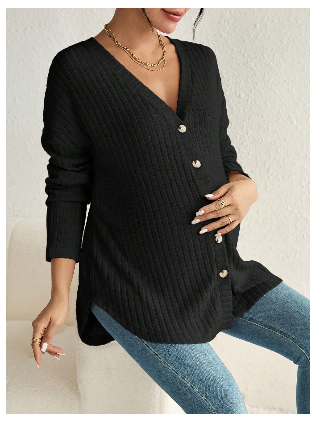 MakeMeChic Women's Shirts Knit Button Down Nursing Top
